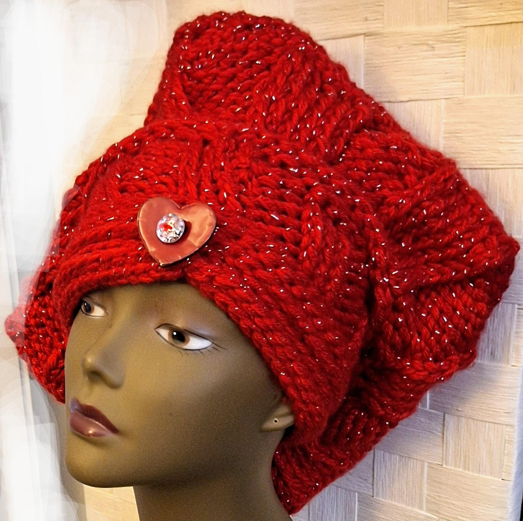 Hand Knitted Assymetrical Cashmere Blend Versatile French Beret, view 5