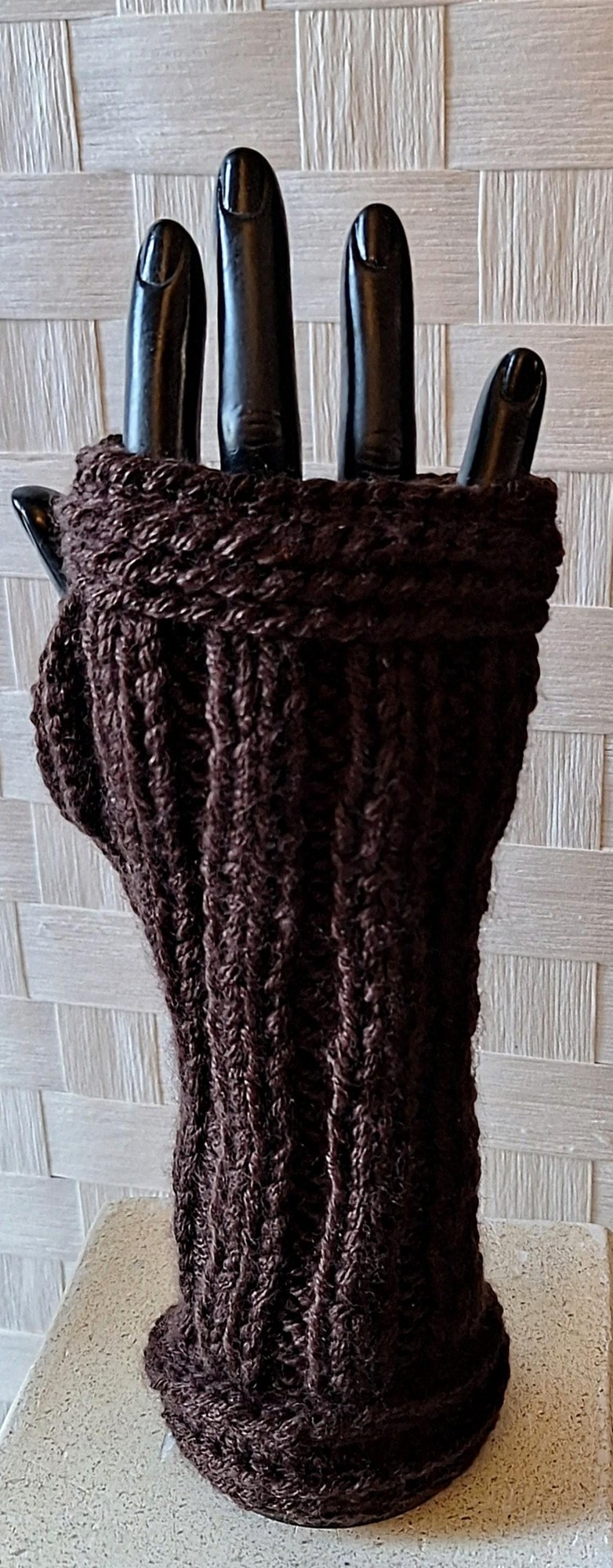 Hand Knit Cashmere Blend Fingerless Gloves, view 2