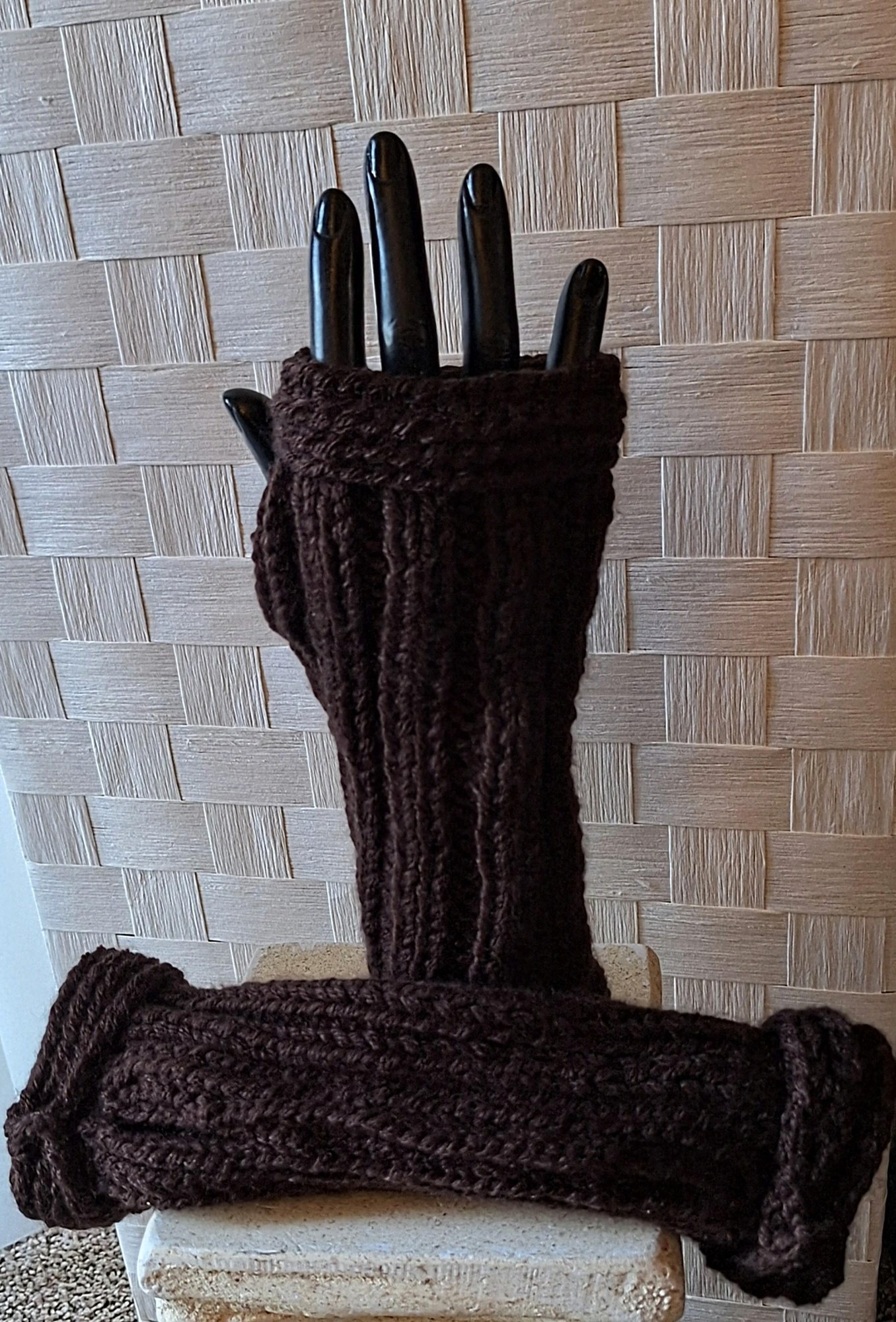 Hand Knit Cashmere Blend Fingerless Gloves, view 3