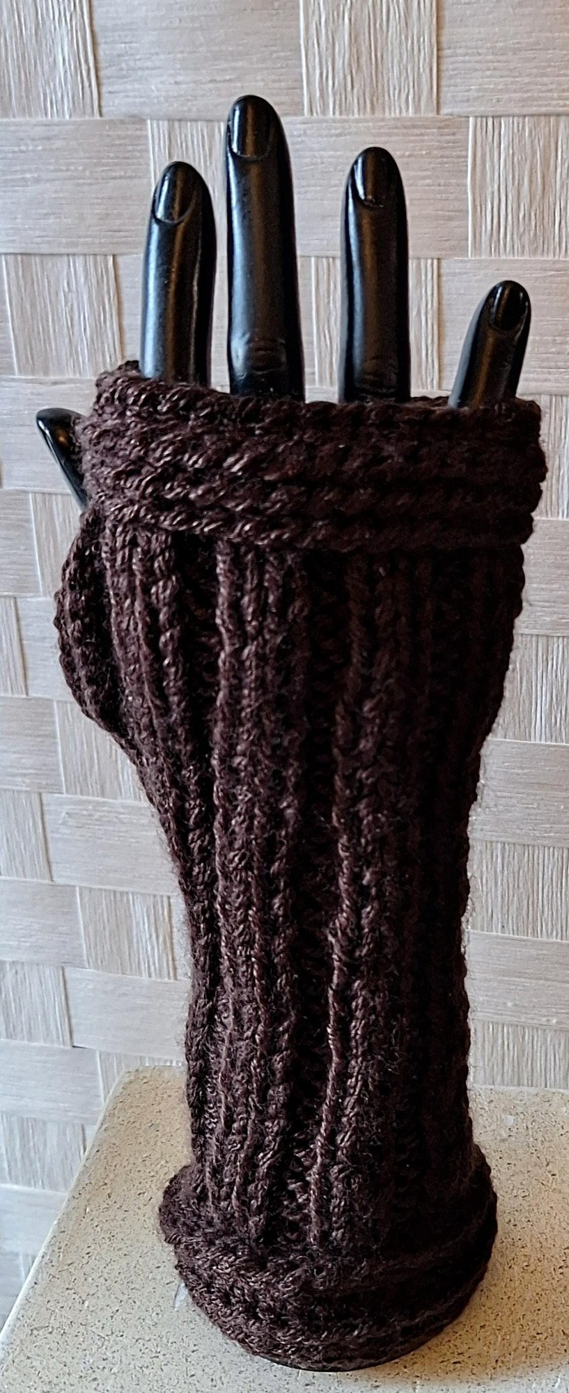 Hand Knit Cashmere Blend Fingerless Gloves, view 6