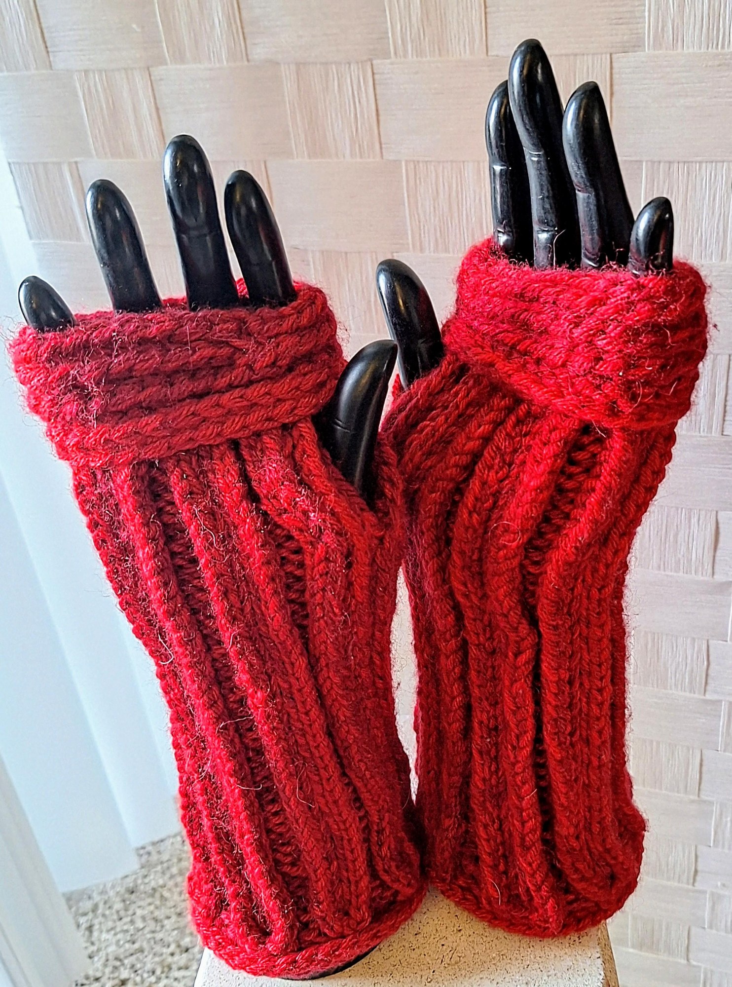 Hand Knit Cashmere/Alpaca Blend Fingerless Gloves, view 2