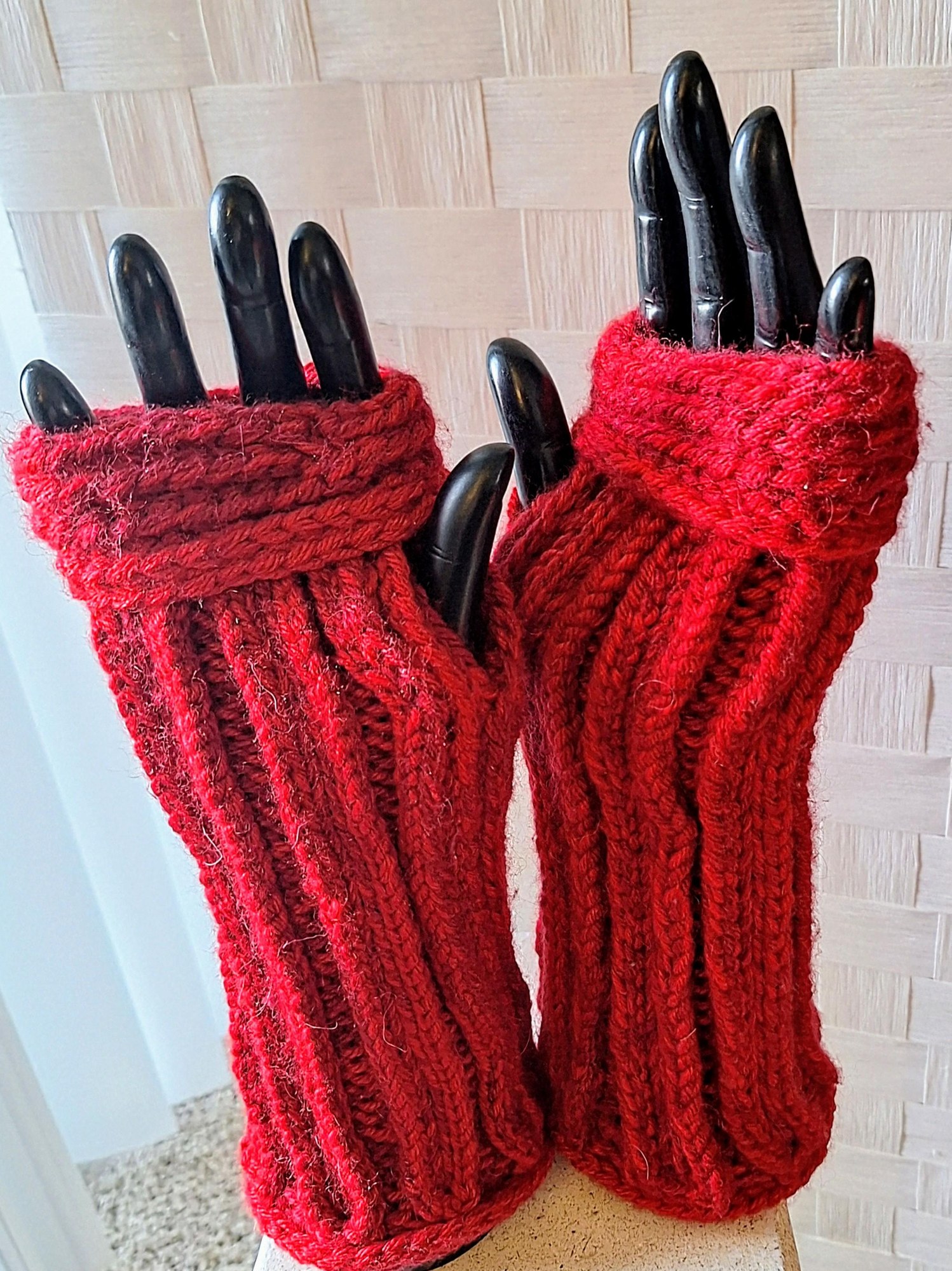 Hand Knit Cashmere/Alpaca Blend Fingerless Gloves, view 3