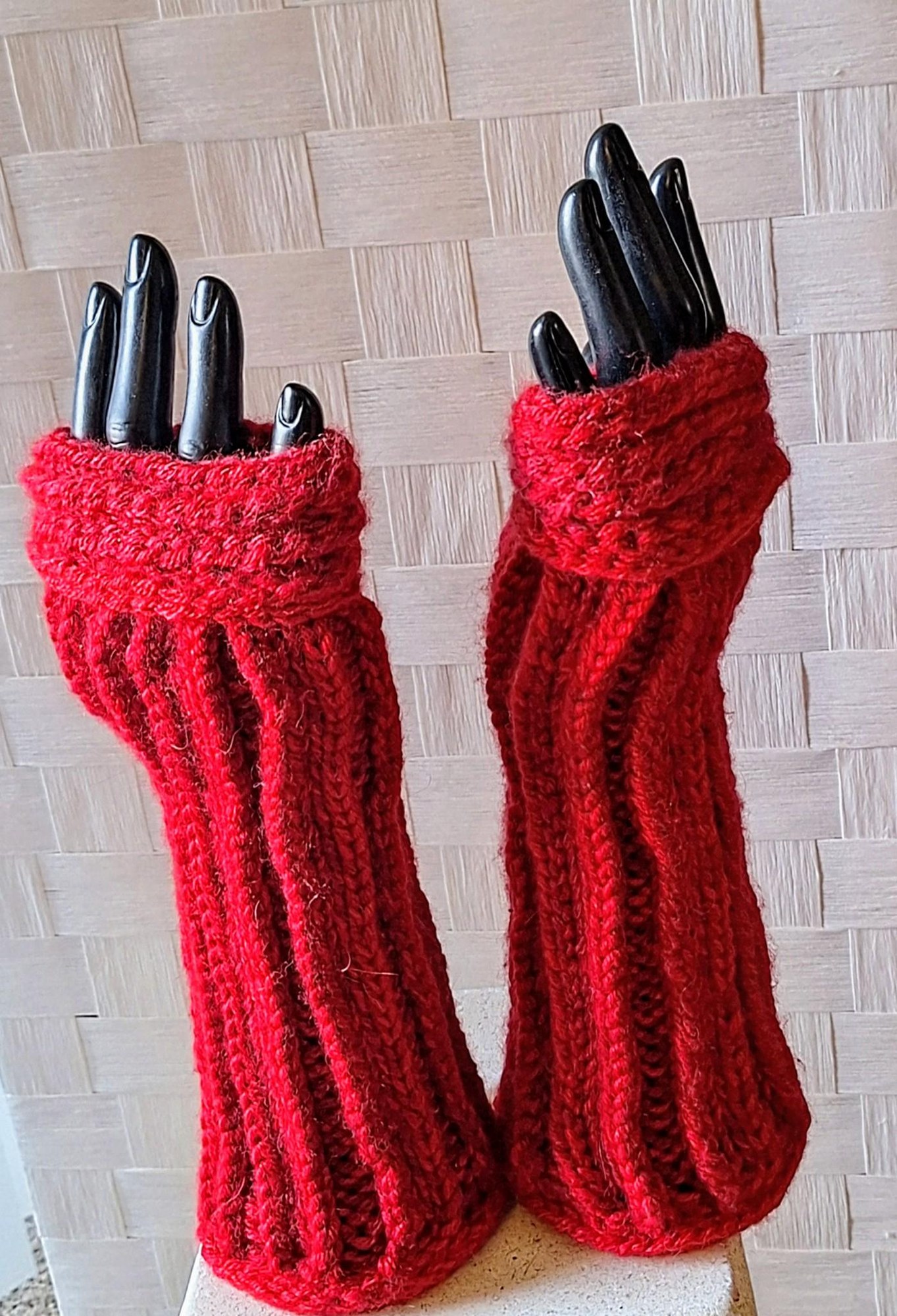 Hand Knit Cashmere/Alpaca Blend Fingerless Gloves, view 6