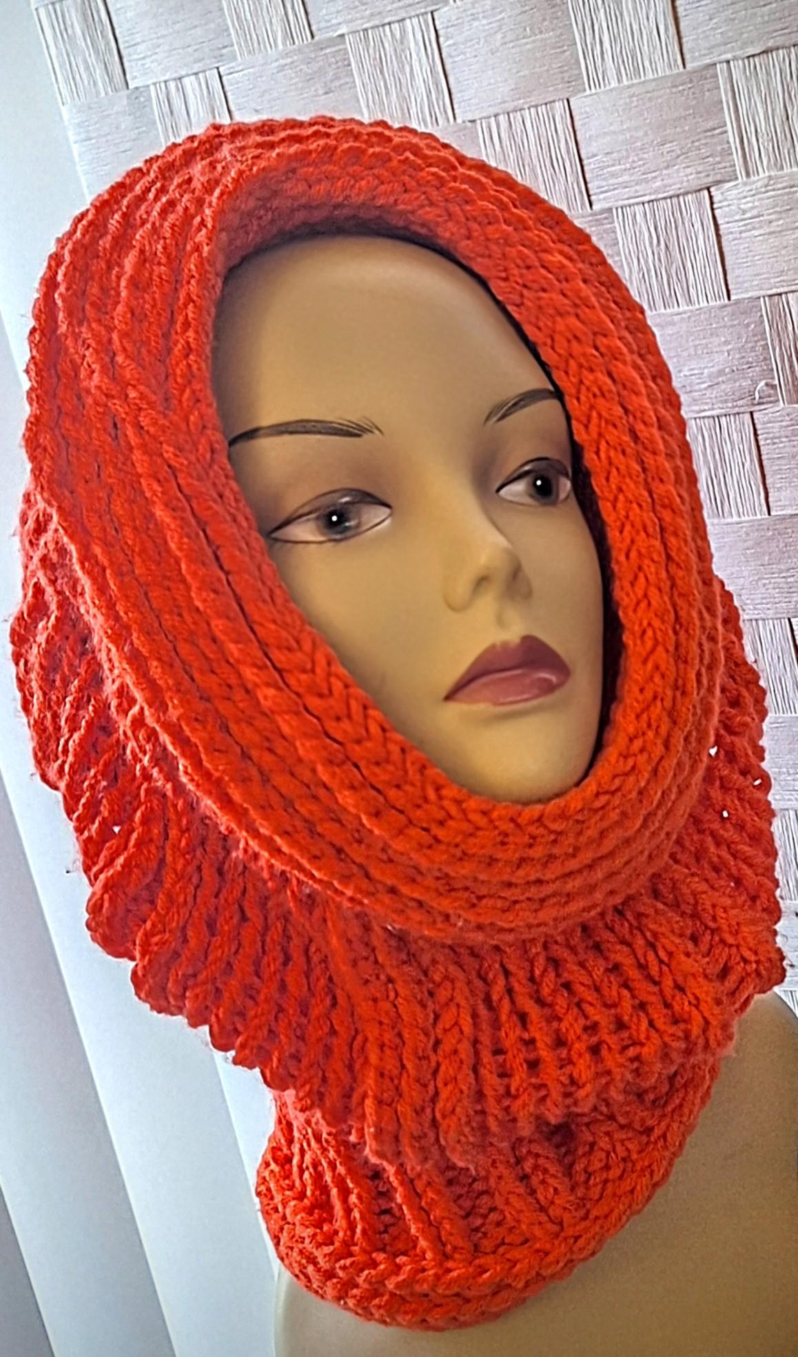 Hand Knit Balaclava/Cowl With Embossed Crochet Details