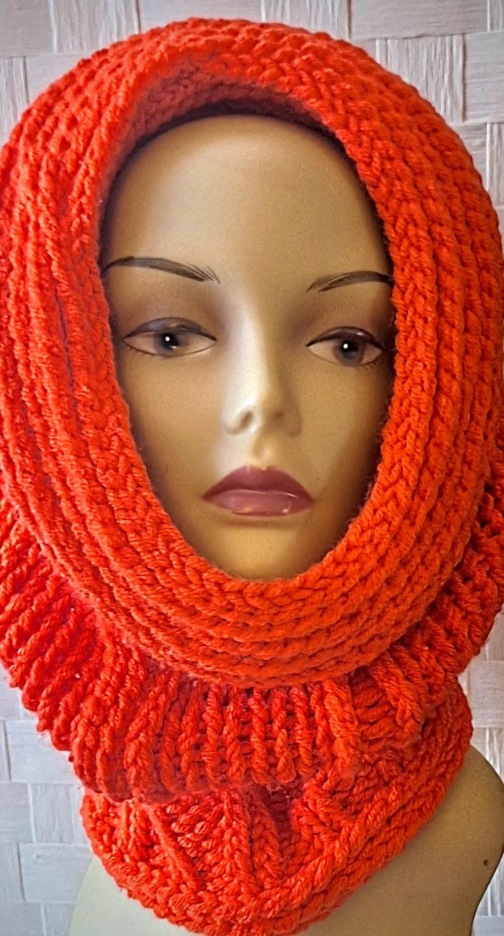 Hand Knit Balaclava/Cowl With Embossed Crochet Details, view 2