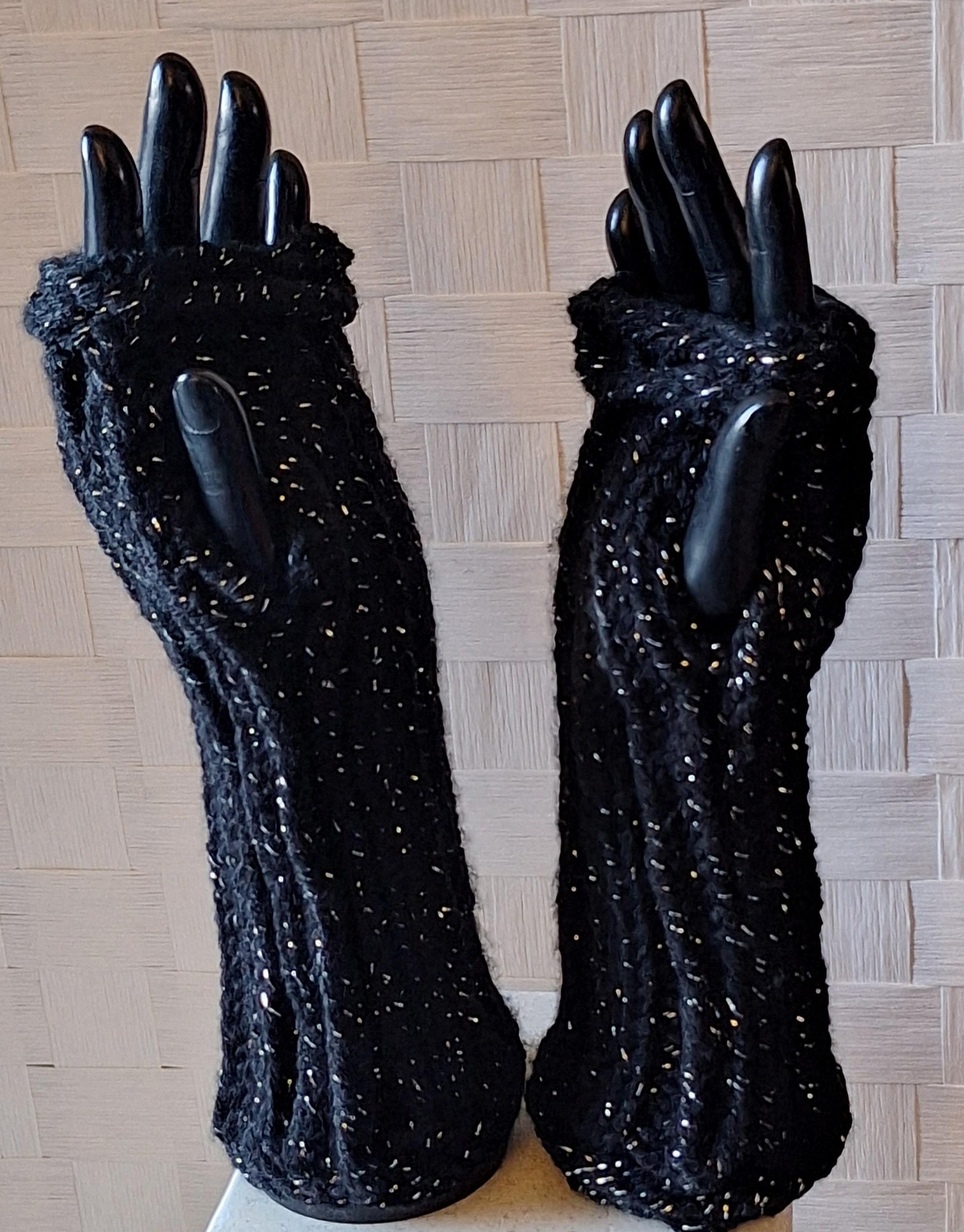 Cashmere Blend Metallic Fingerless Gloves With Bling