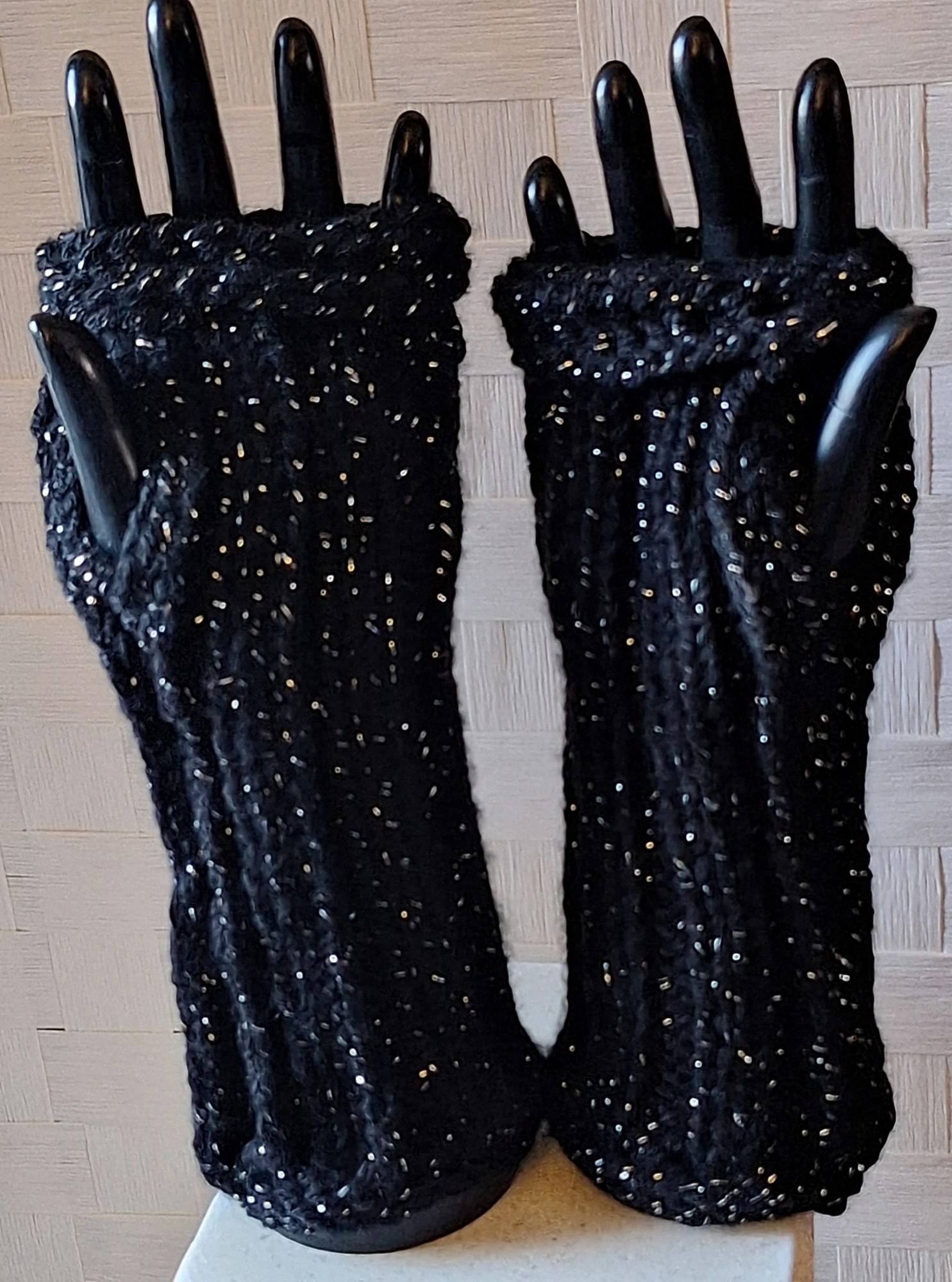 Cashmere Blend Metallic Fingerless Gloves With Bling, view 3