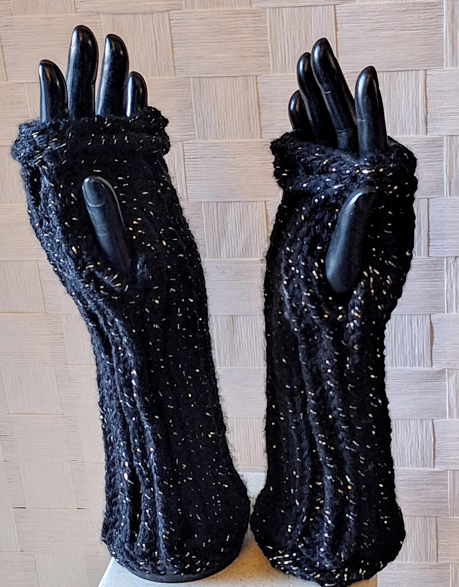 Cashmere Blend Metallic Fingerless Gloves With Bling, view 4
