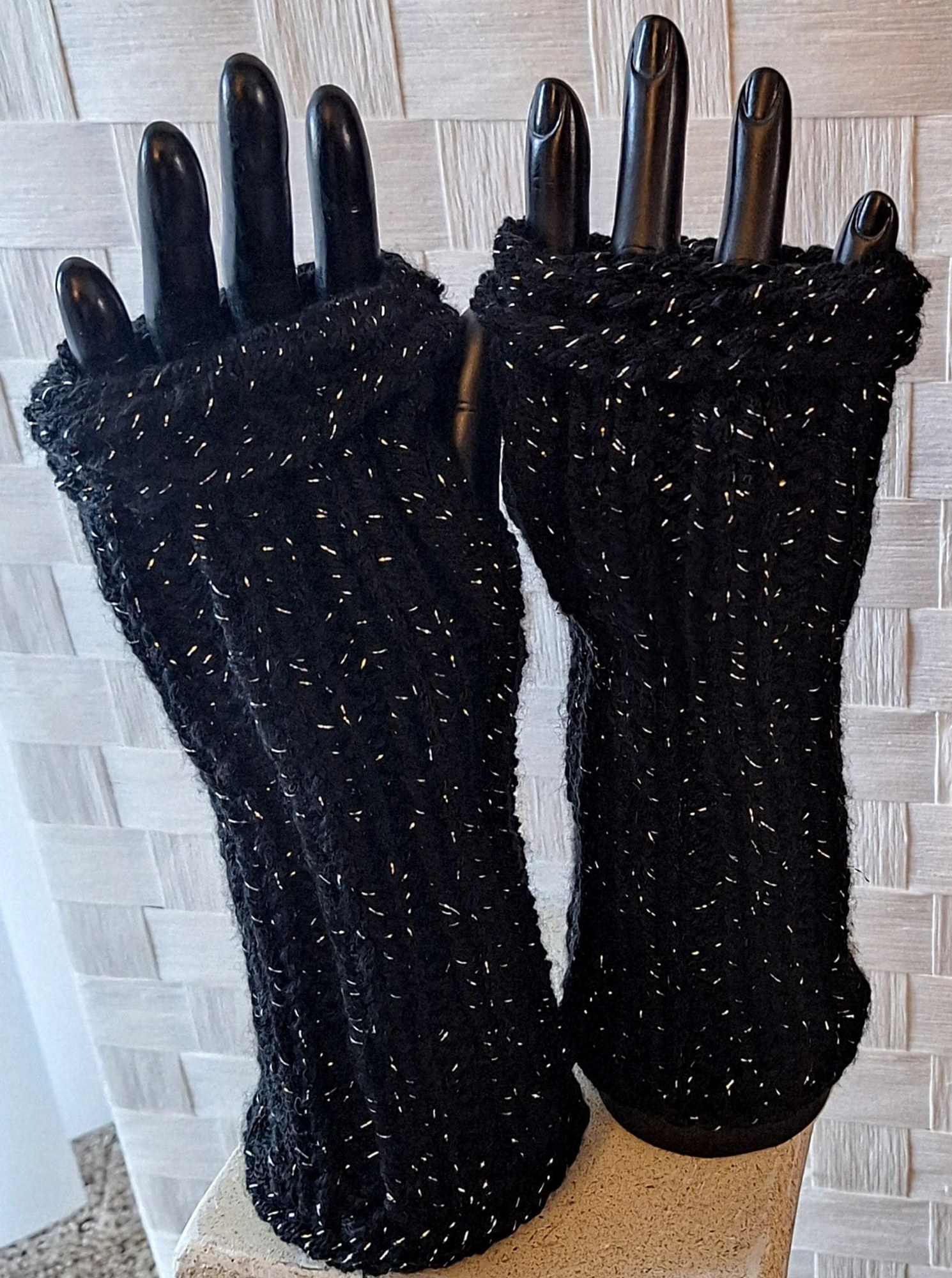 Cashmere Blend Metallic Fingerless Gloves With Bling, view 5