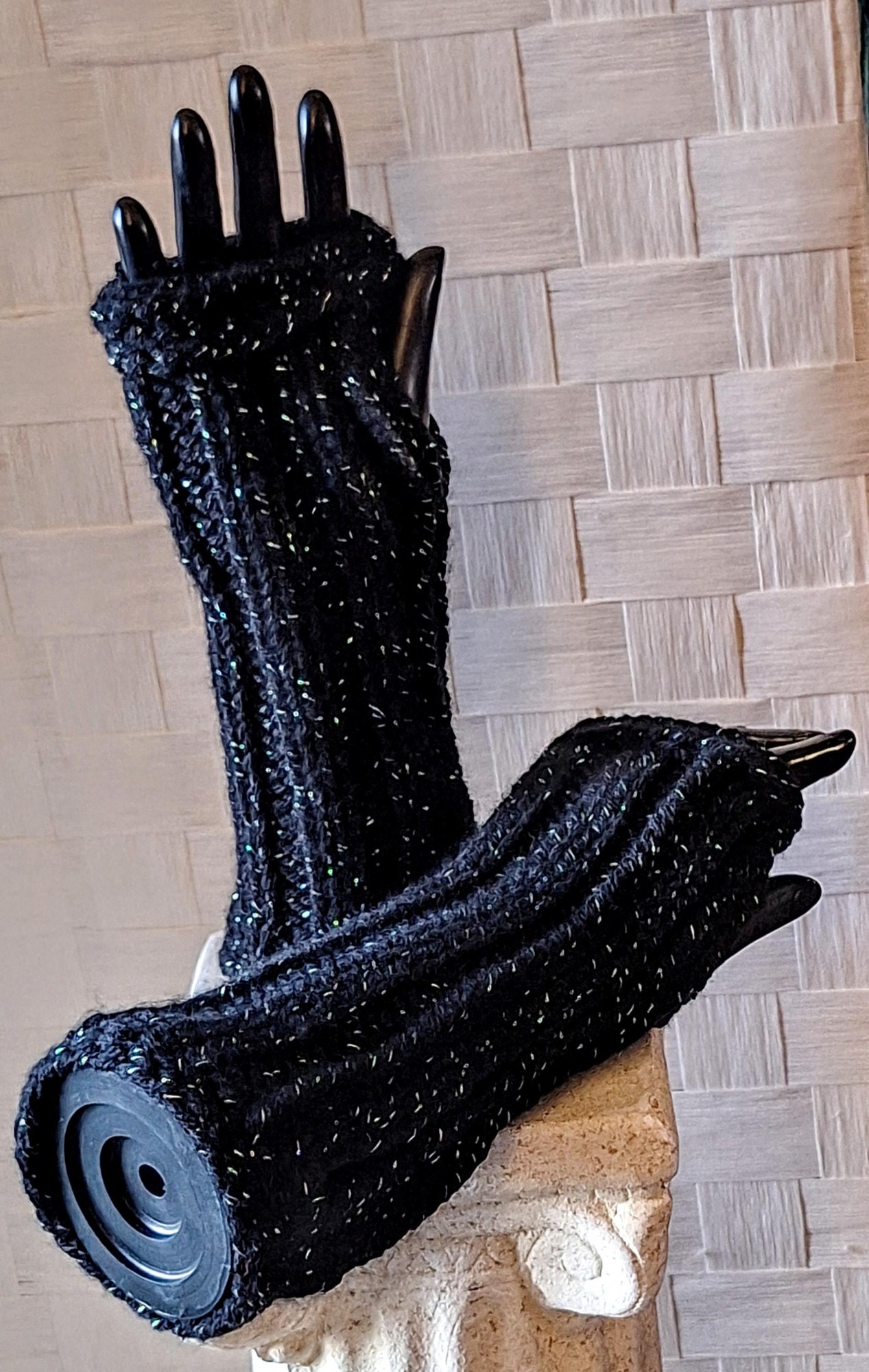 Cashmere Blend Metallic Fingerless Gloves With Bling, view 6
