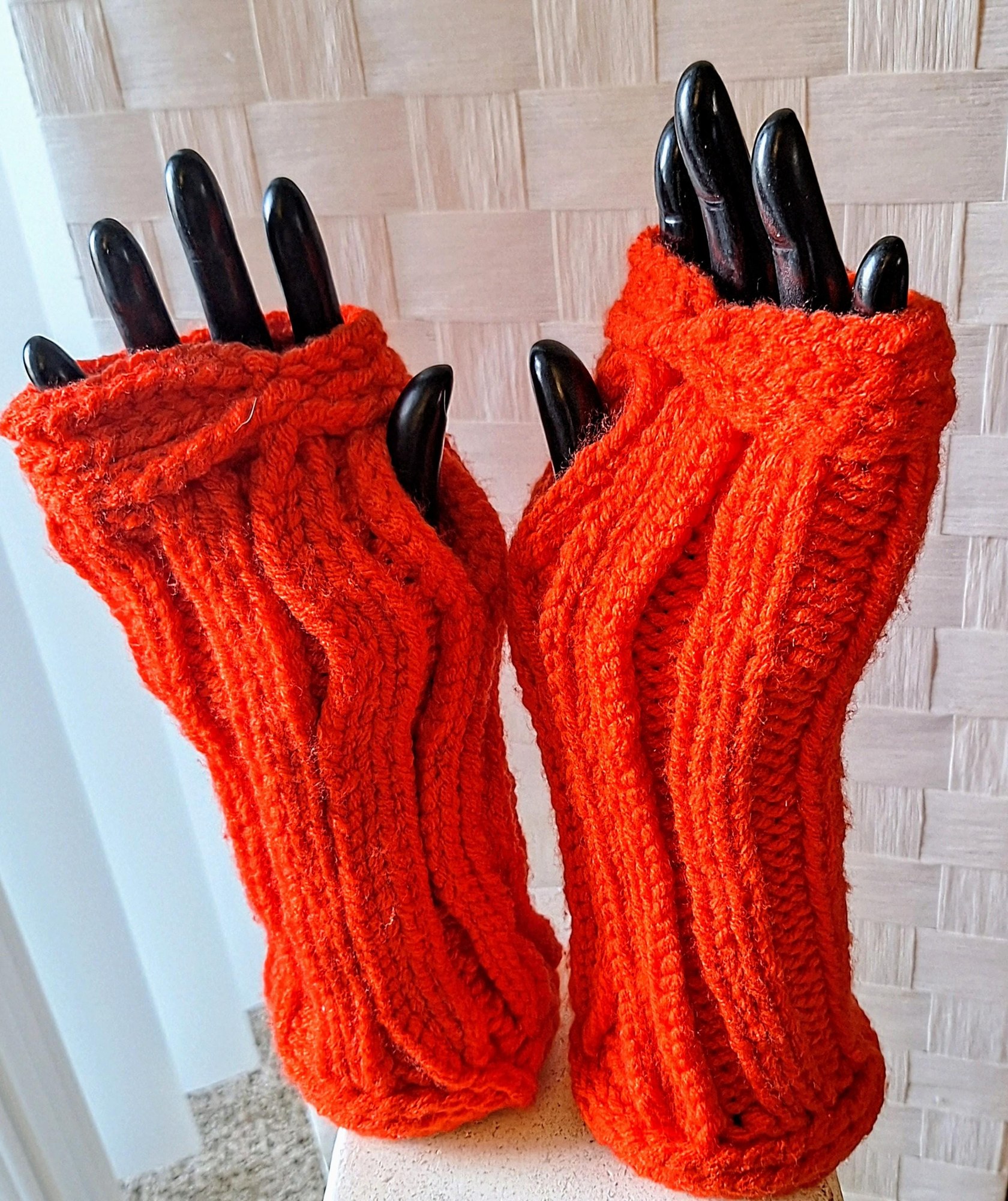 Hand Knit Fingerless Mittens: Textured Crochet Winter Gloves