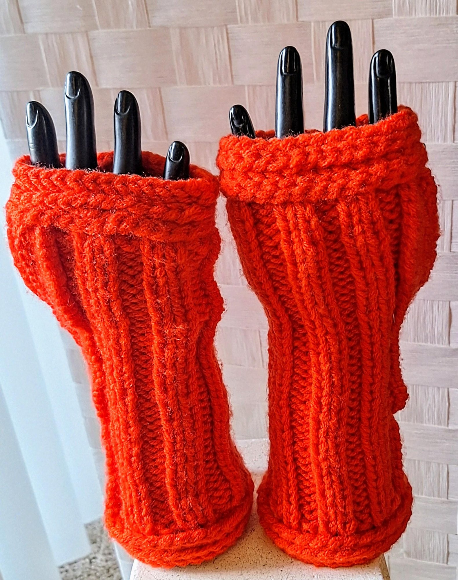 Hand Knit Fingerless Mittens: Textured Crochet Winter Gloves, view 2