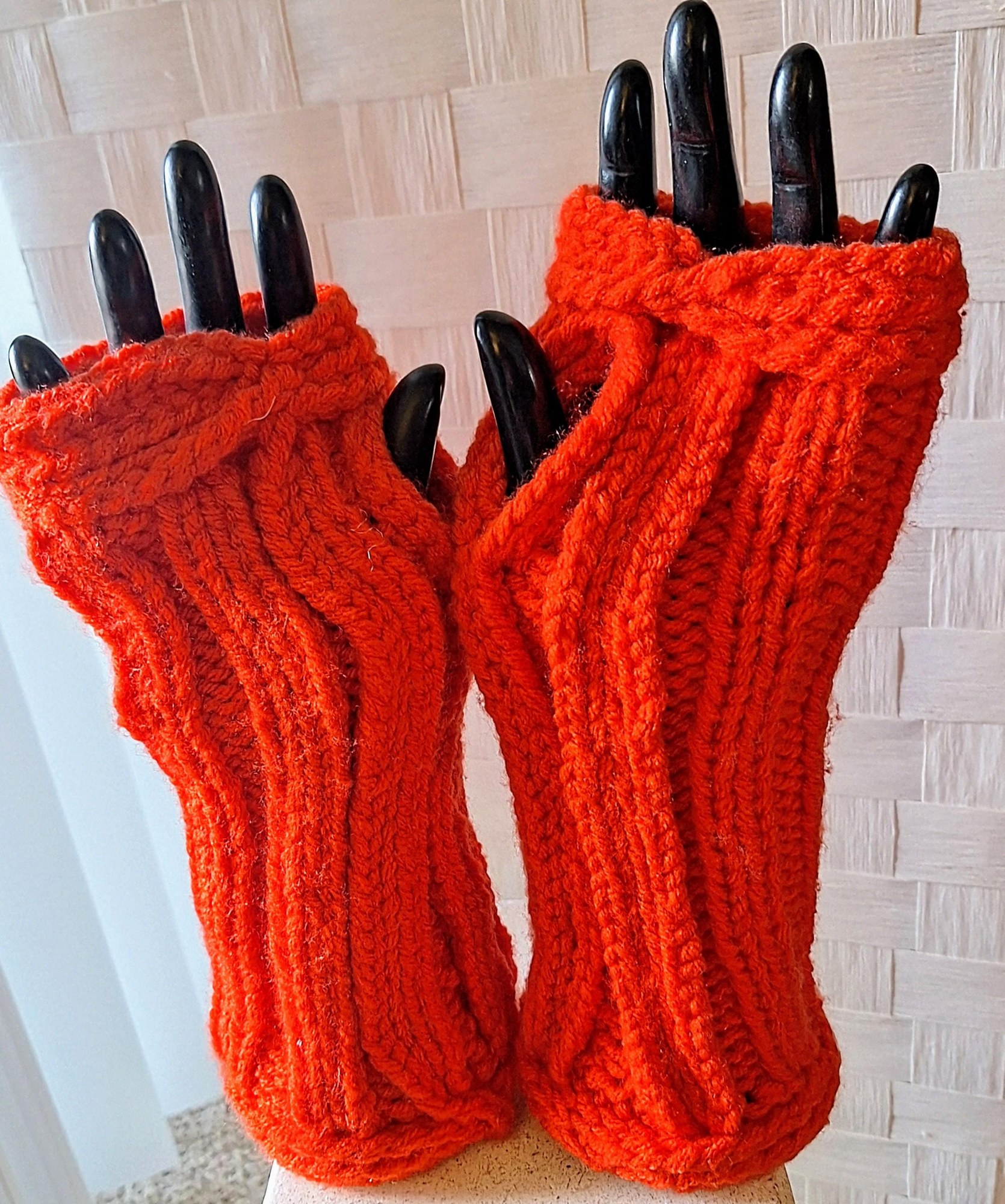 Hand Knit Fingerless Mittens: Textured Crochet Winter Gloves, view 3