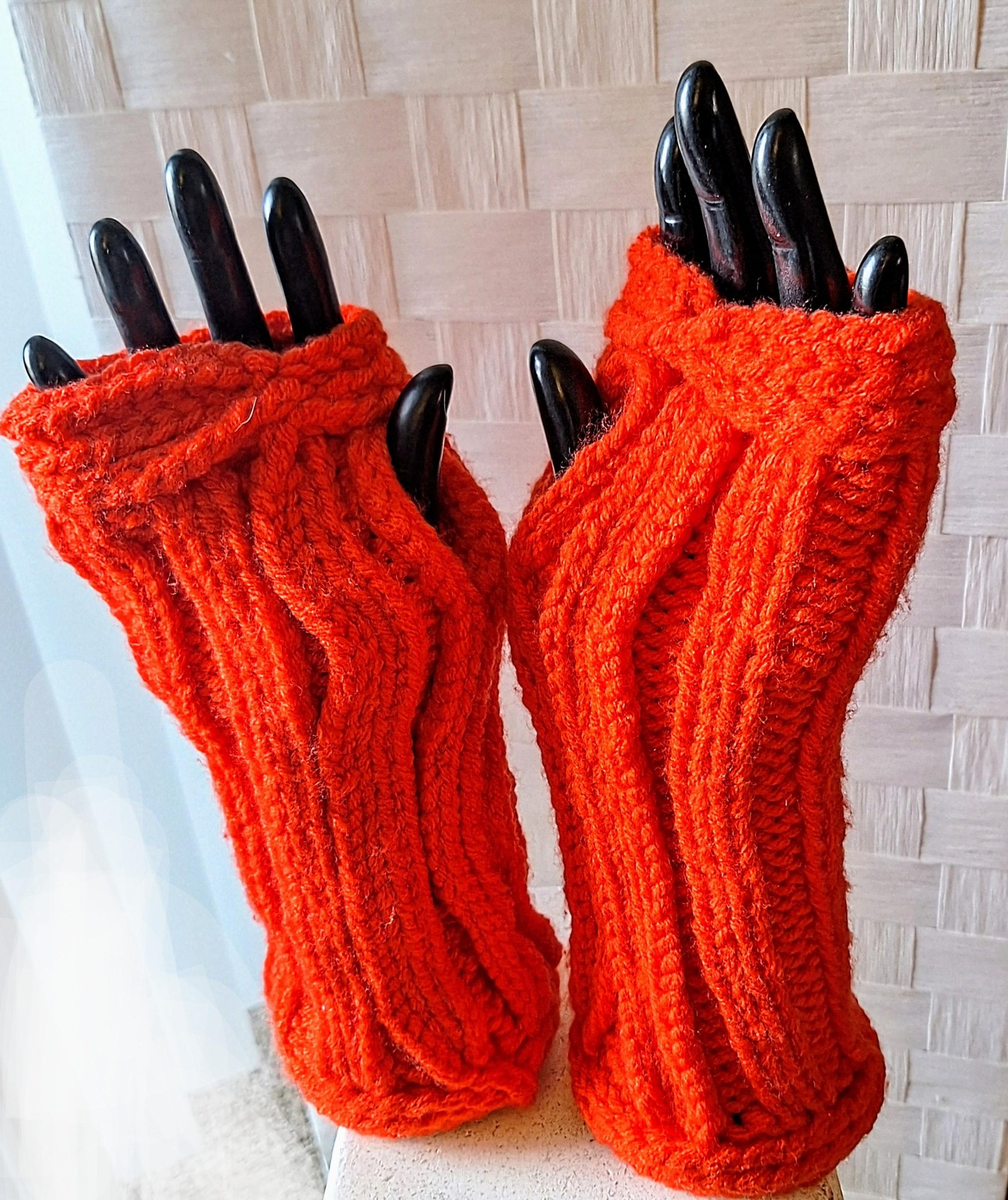 Hand Knit Fingerless Mittens: Textured Crochet Winter Gloves, view 4