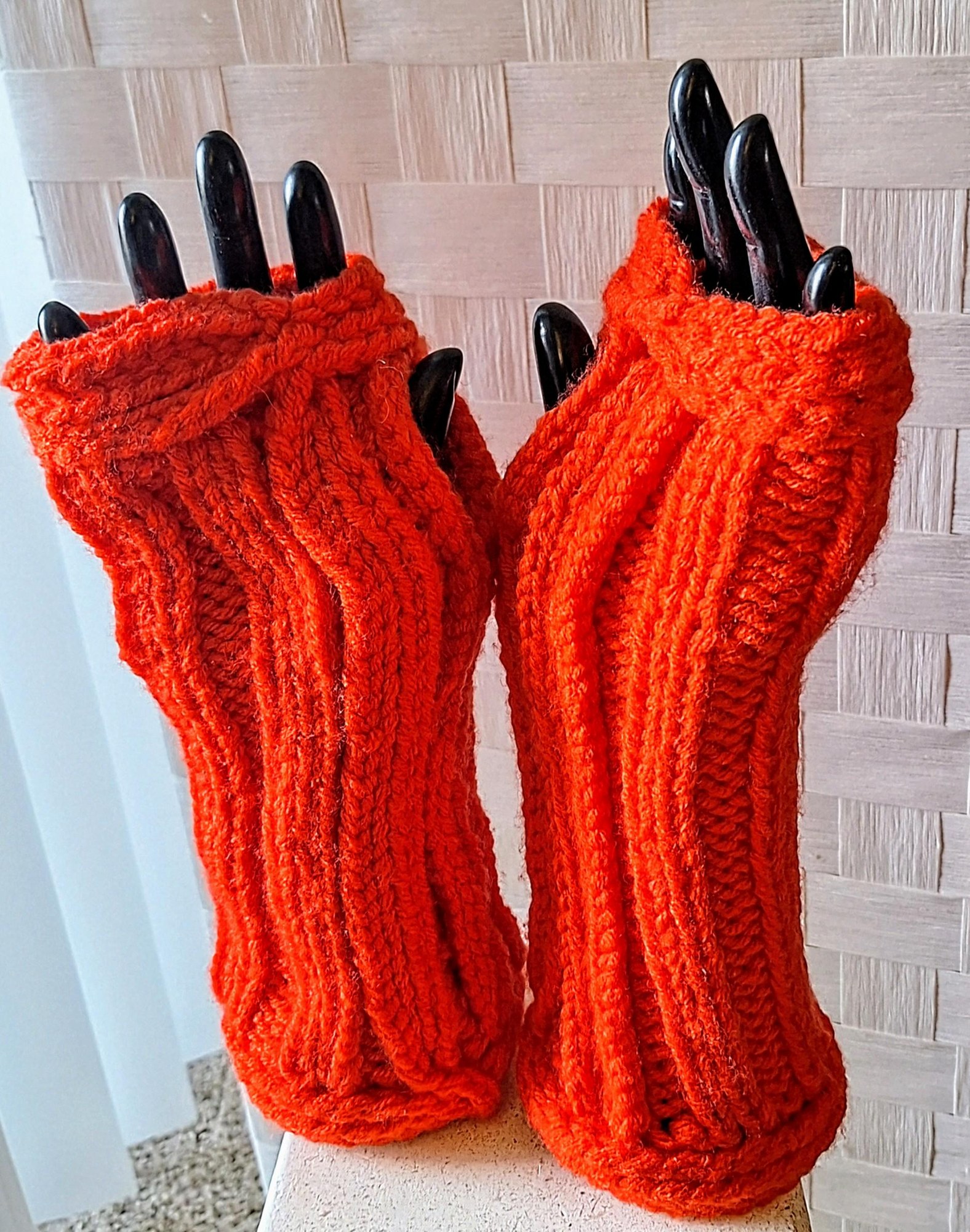 Hand Knit Fingerless Mittens: Textured Crochet Winter Gloves, view 5