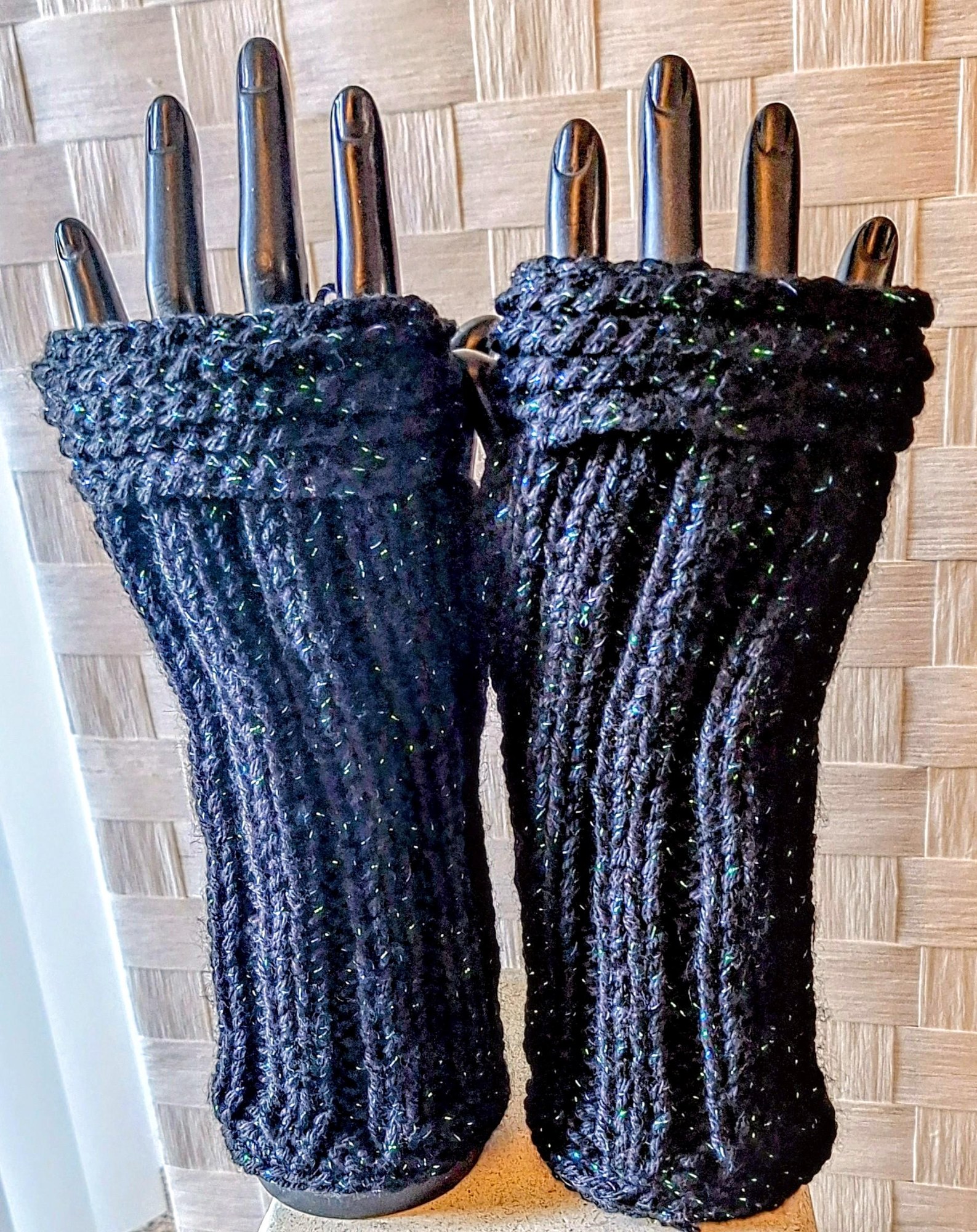 Cashmere Blend Metallic Fingerless Gloves, view 2
