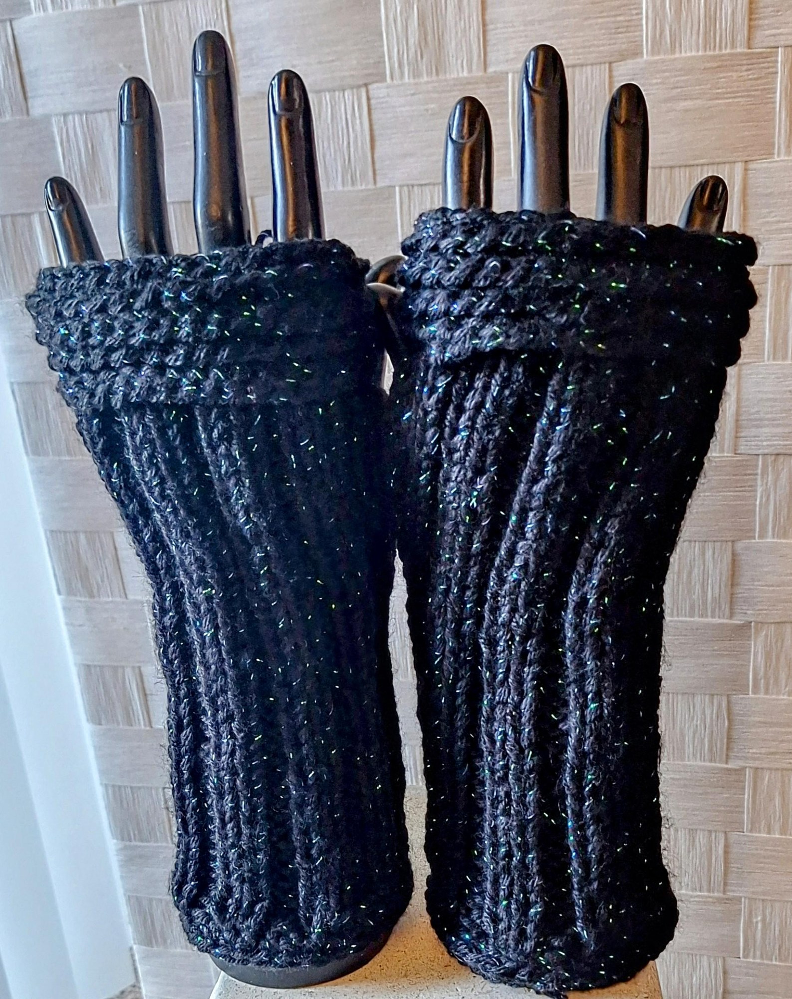 Cashmere Blend Metallic Fingerless Gloves, view 4