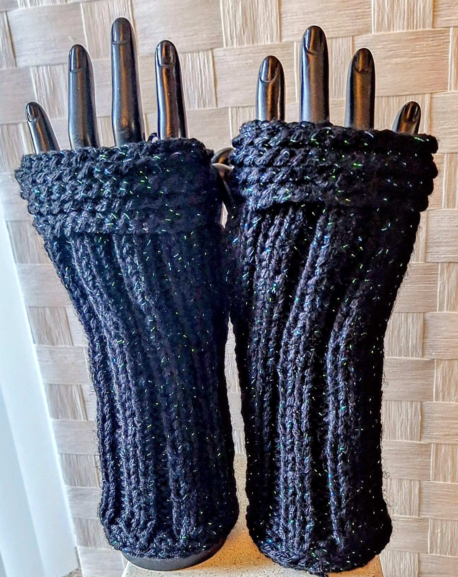 Cashmere Blend Metallic Fingerless Gloves, view 7