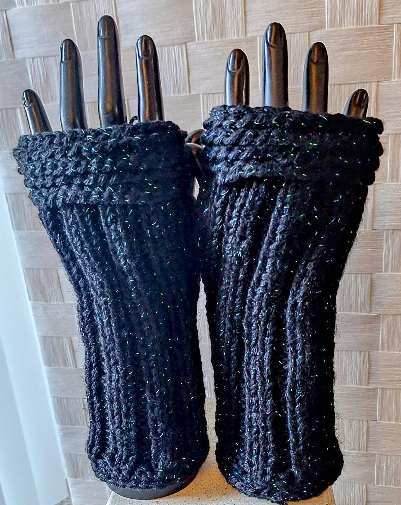 Cashmere Blend Metallic Fingerless Gloves, view 8
