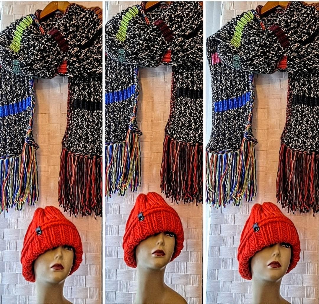 Hand Knit Cashmere Blend Maxi Scarf And Beanie, view 4
