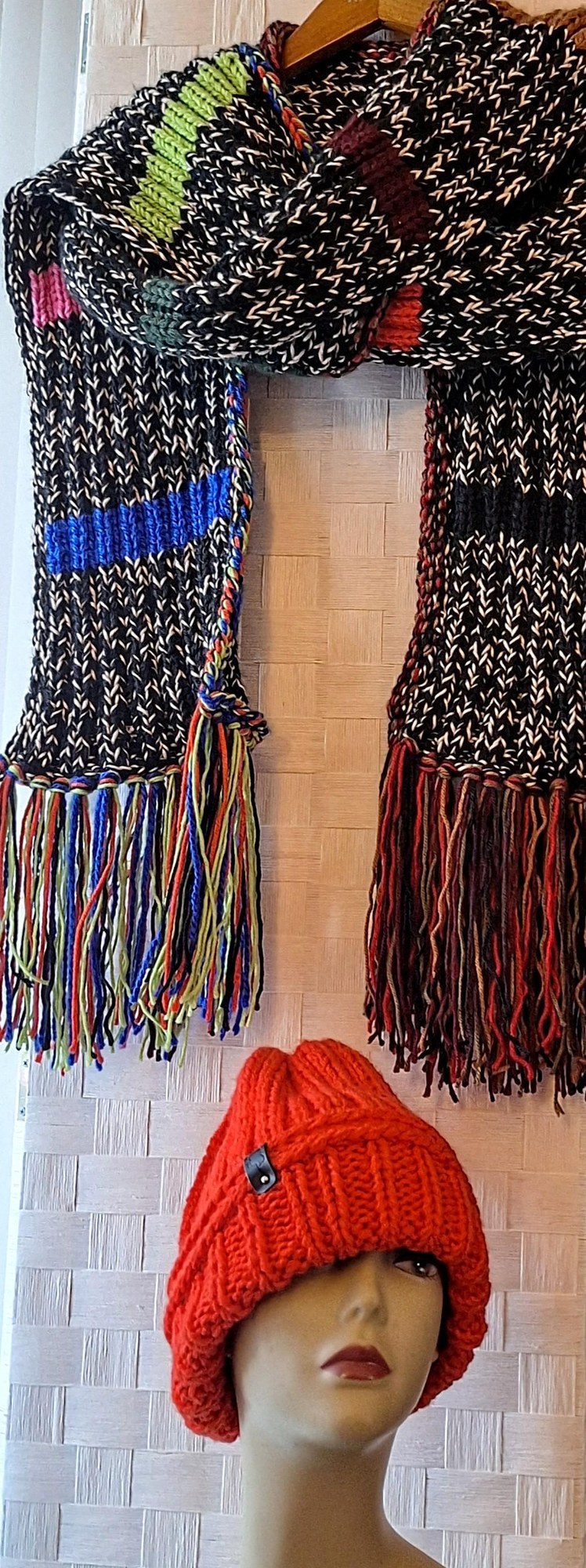 Hand Knit Cashmere Blend Maxi Scarf And Beanie, view 7