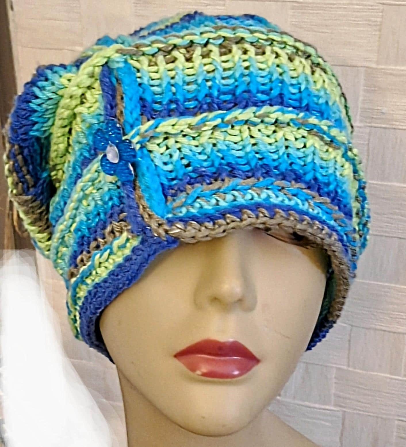 Hand Knit Embossed Slouch Cotton Beanie