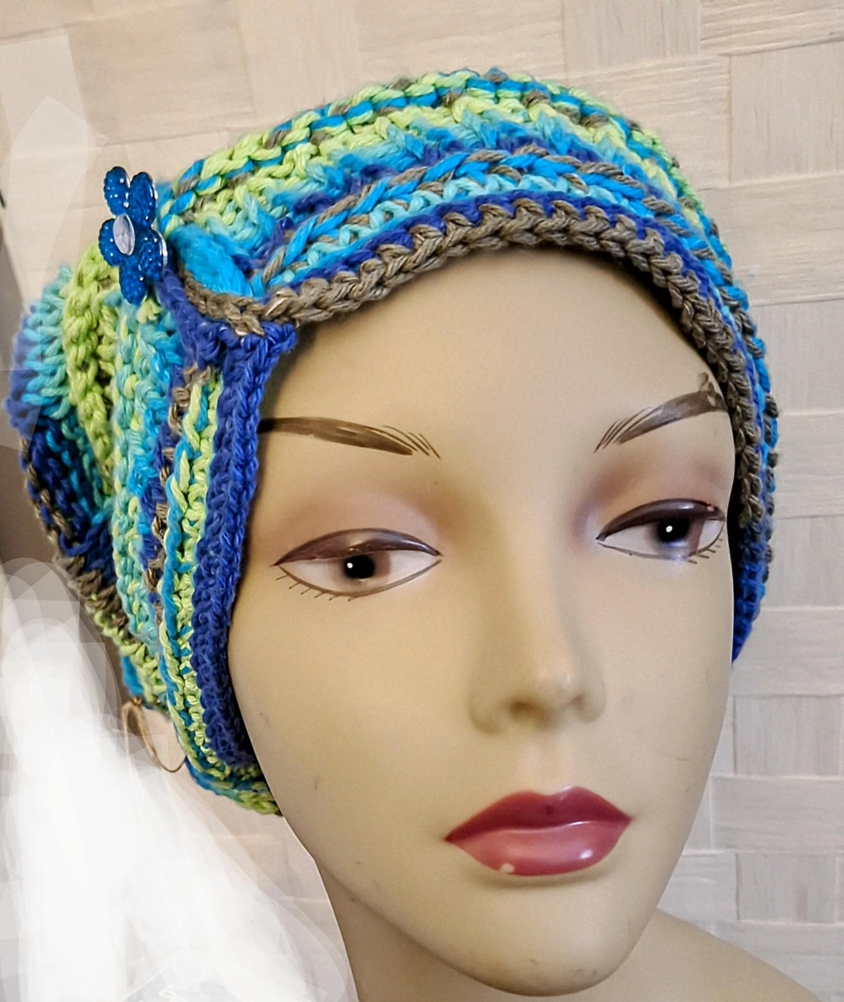 Hand Knit Embossed Slouch Cotton Beanie, view 4