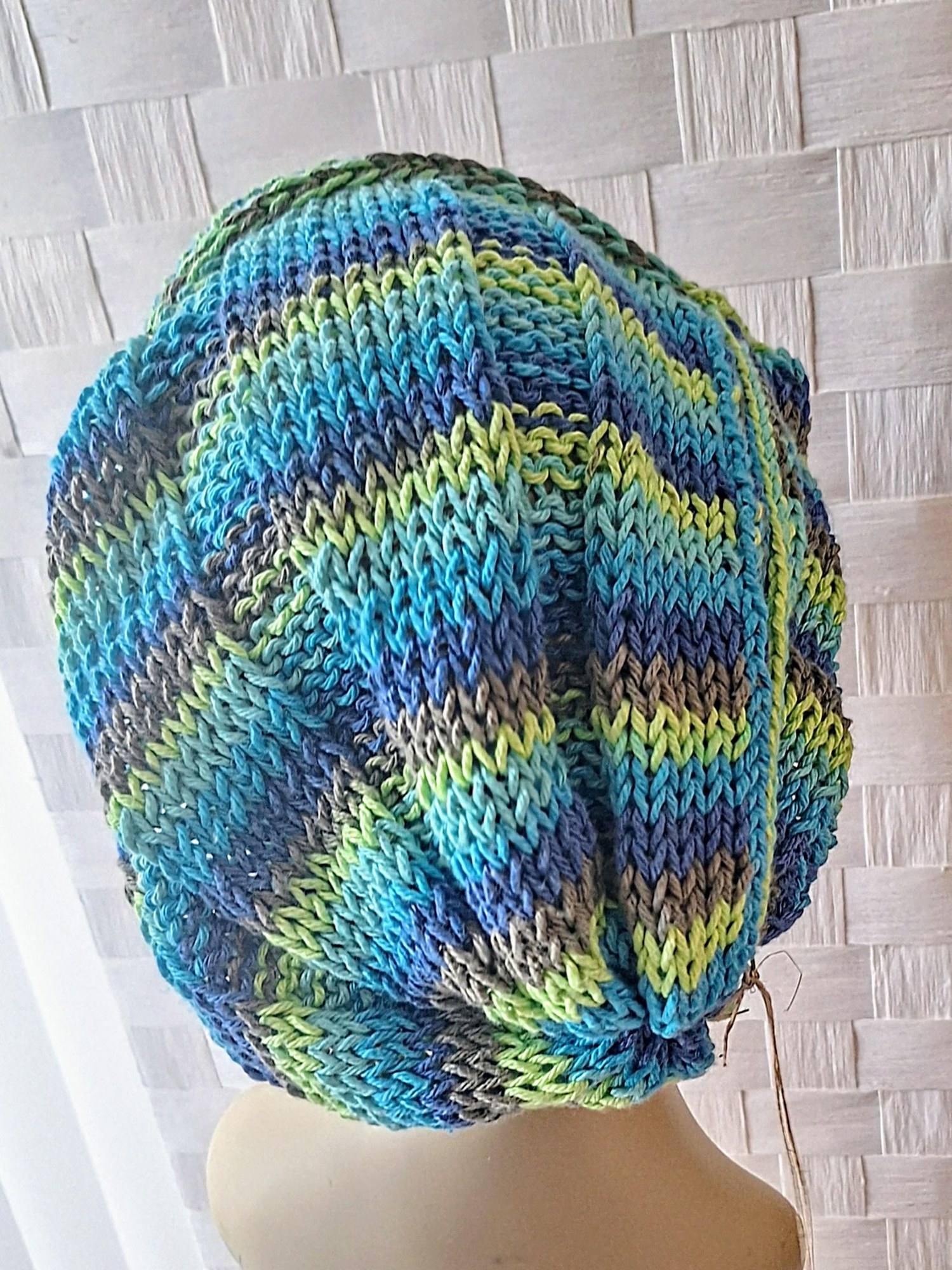 Hand Knit Embossed Slouch Cotton Beanie, view 6