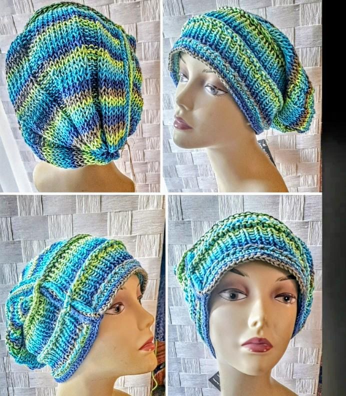Hand Knit Embossed Slouch Cotton Beanie, view 7