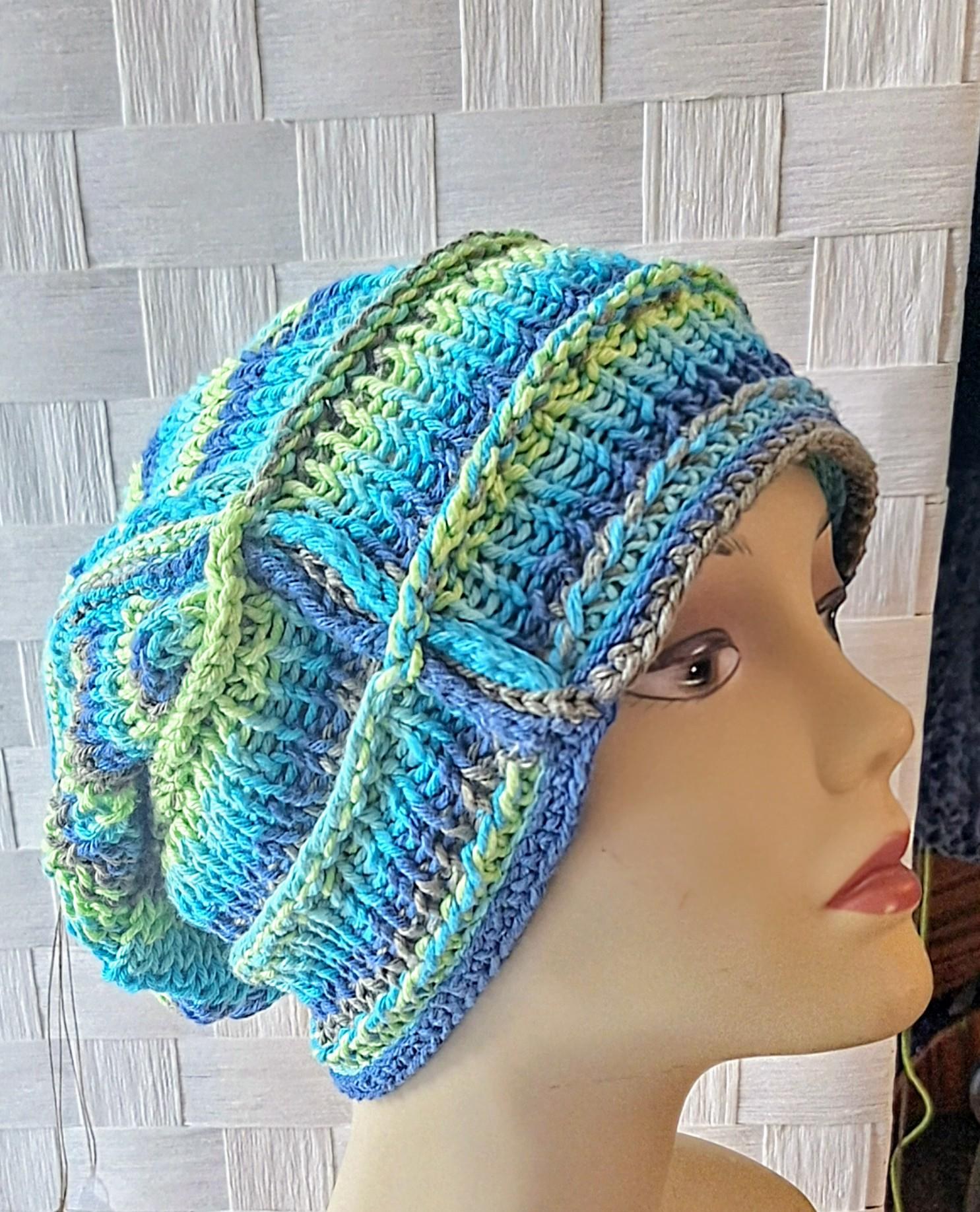 Hand Knit Embossed Slouch Cotton Beanie, view 8
