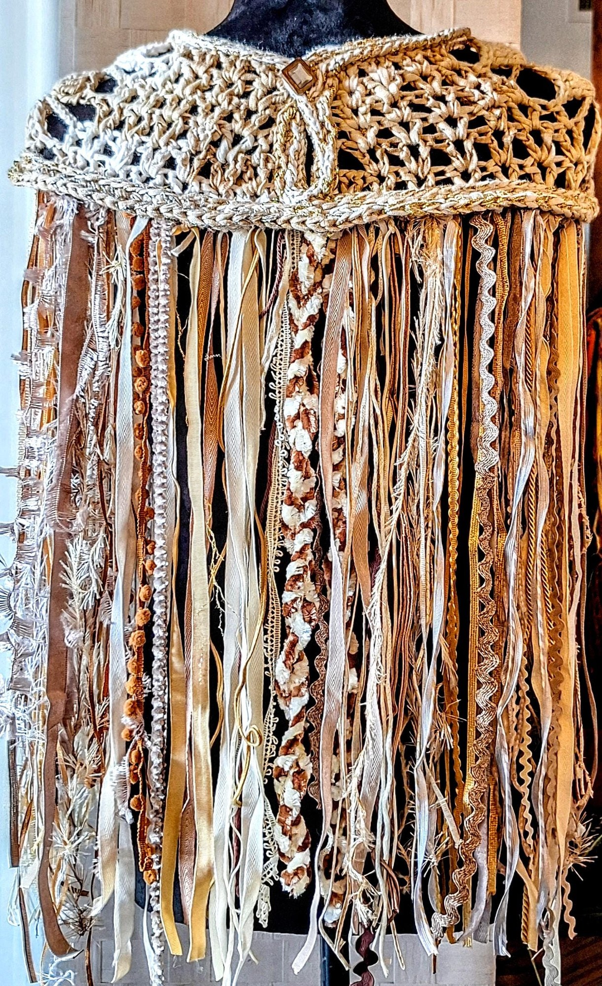 Luxury Heirloom Crochet Monochromatic Shrug With Fringe Benefits, view 3