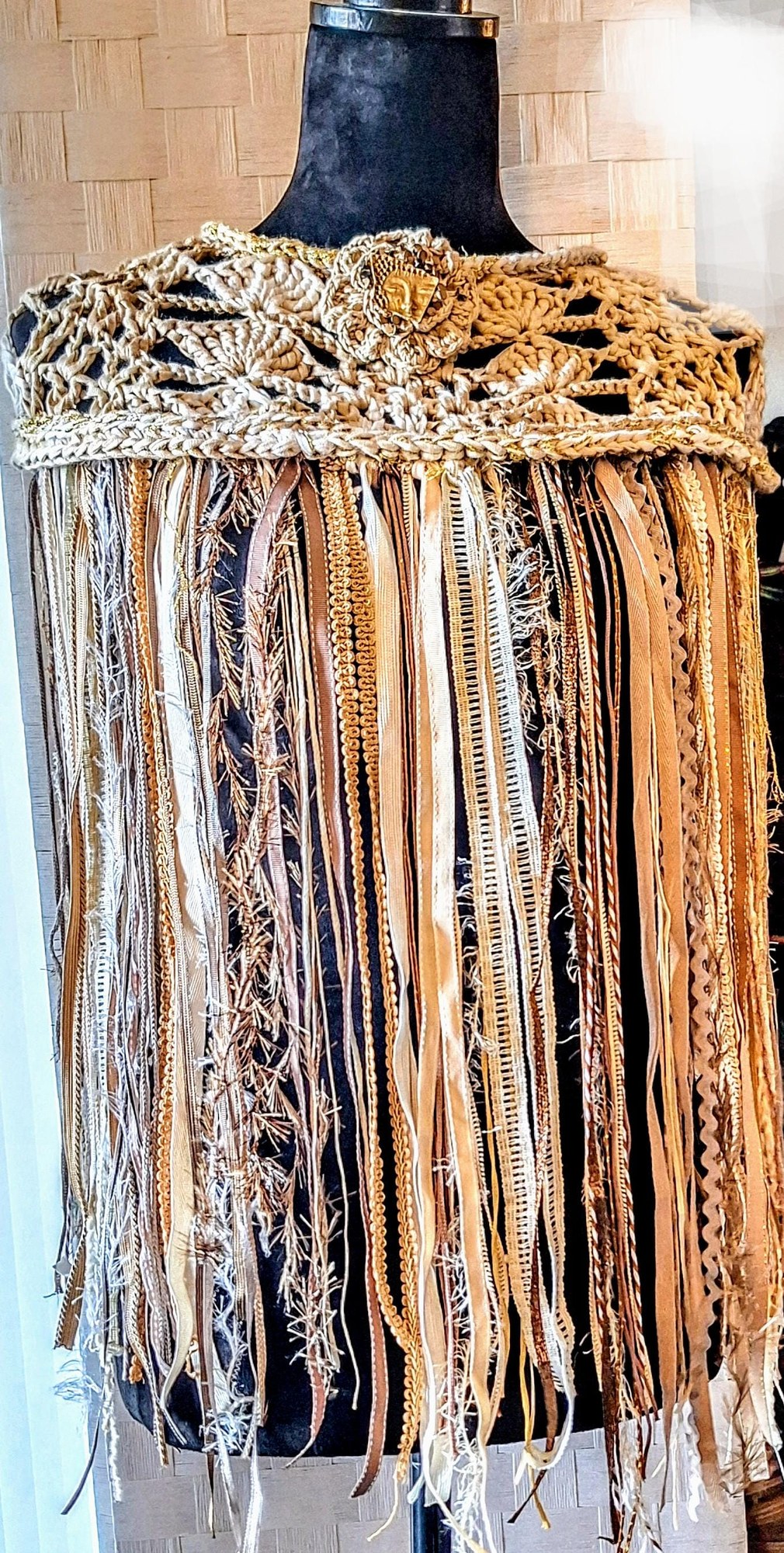 Luxury Heirloom Crochet Monochromatic Shrug With Fringe Benefits, view 7