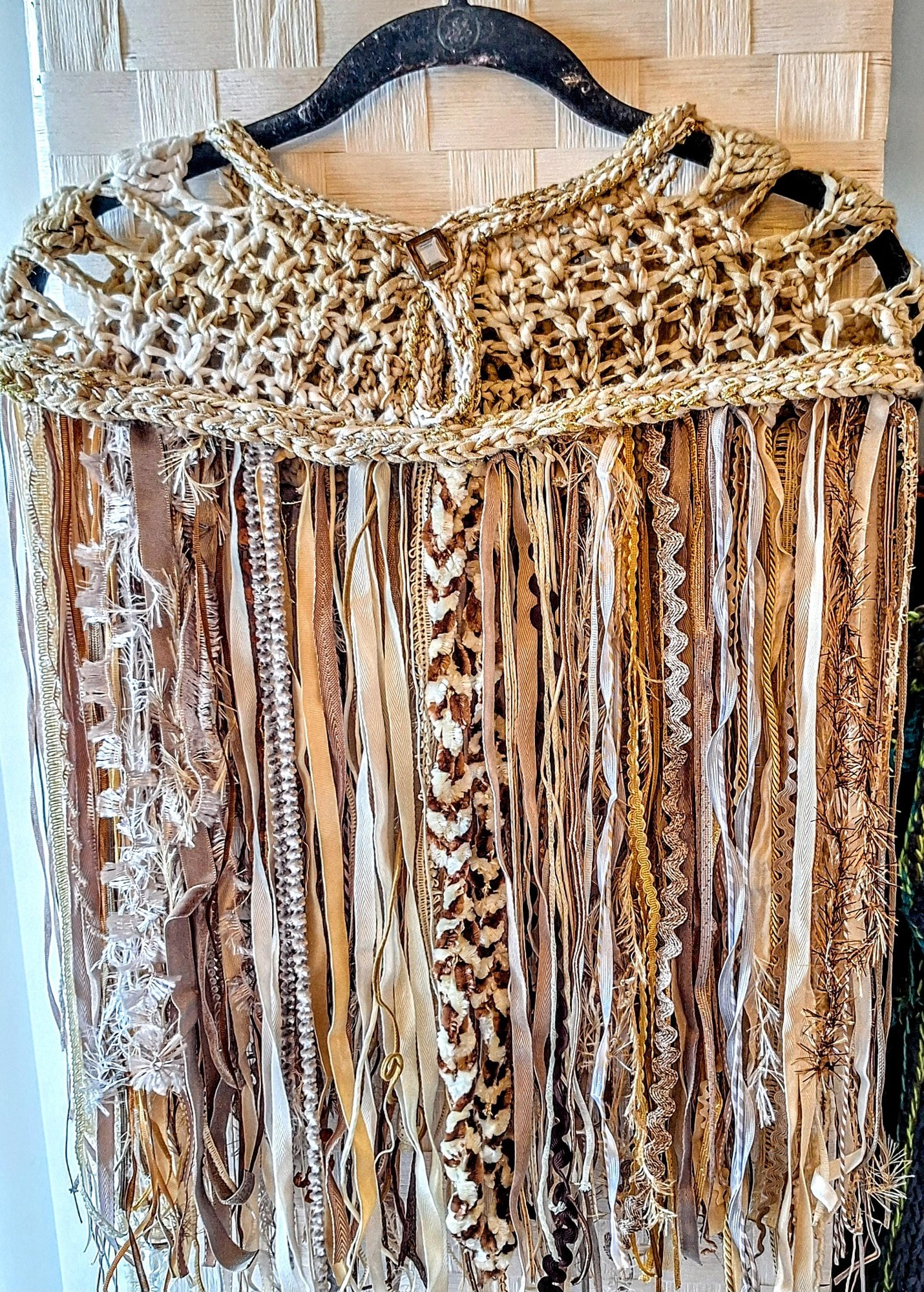 Luxury Heirloom Crochet Monochromatic Shrug With Fringe Benefits, view 8