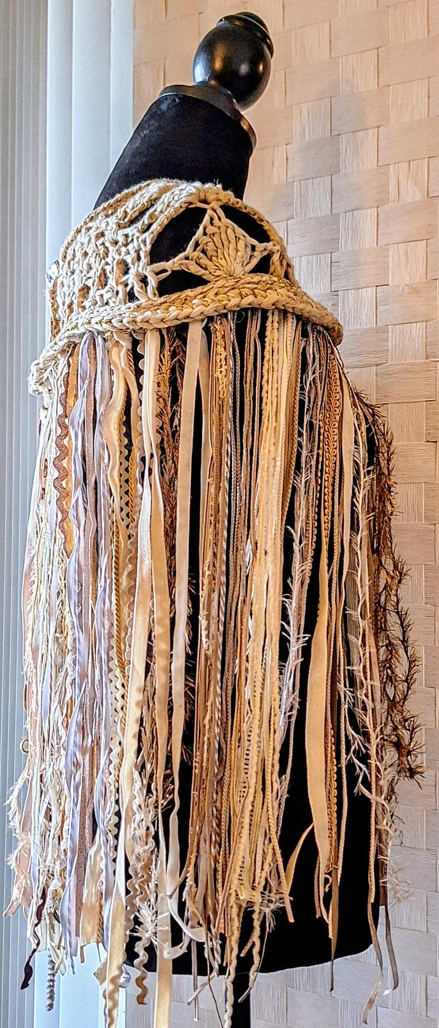 Luxury Heirloom Crochet Monochromatic Shrug With Fringe Benefits, view 9