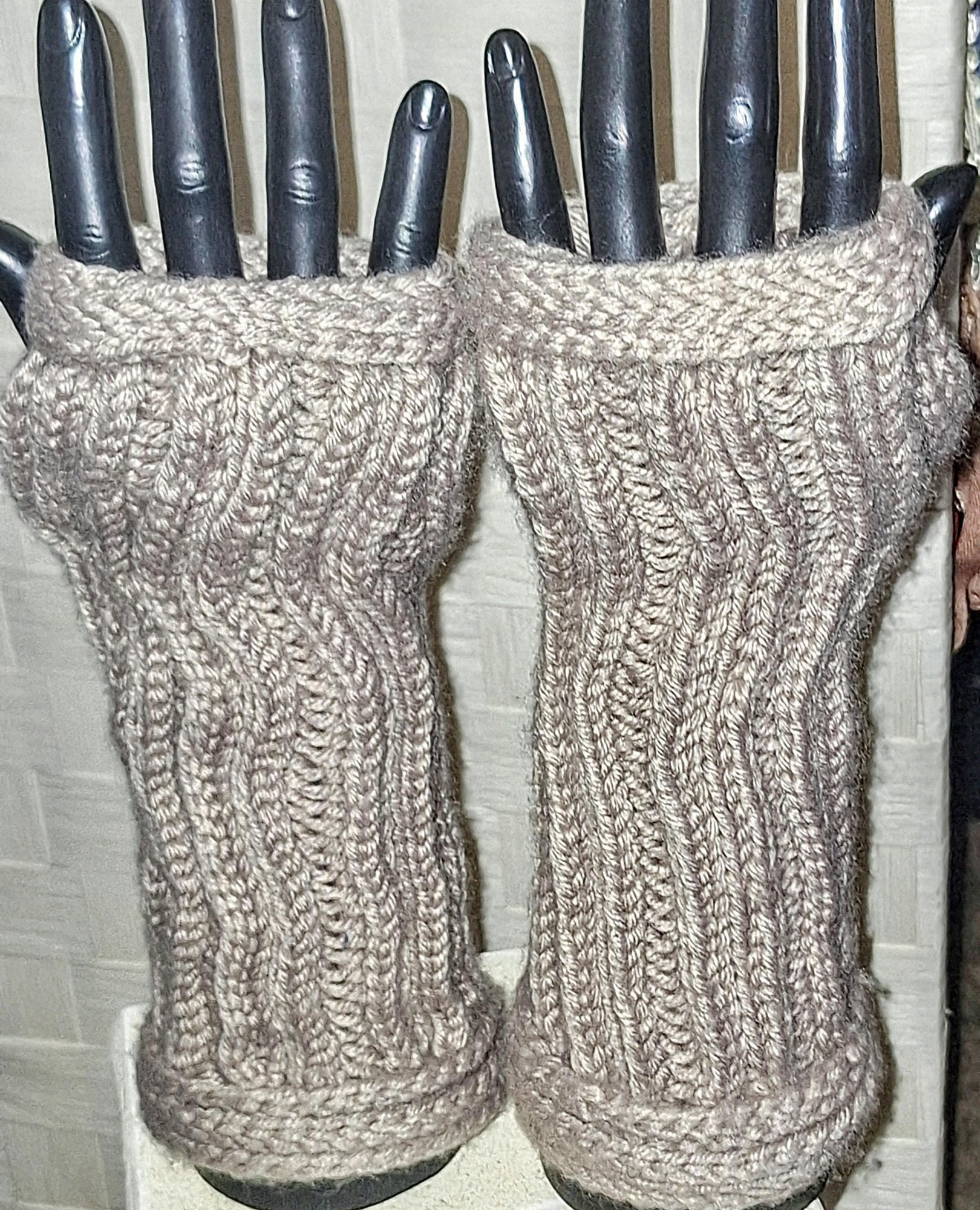 Cashmere Blend Embossed Fingerless Gloves, view 2