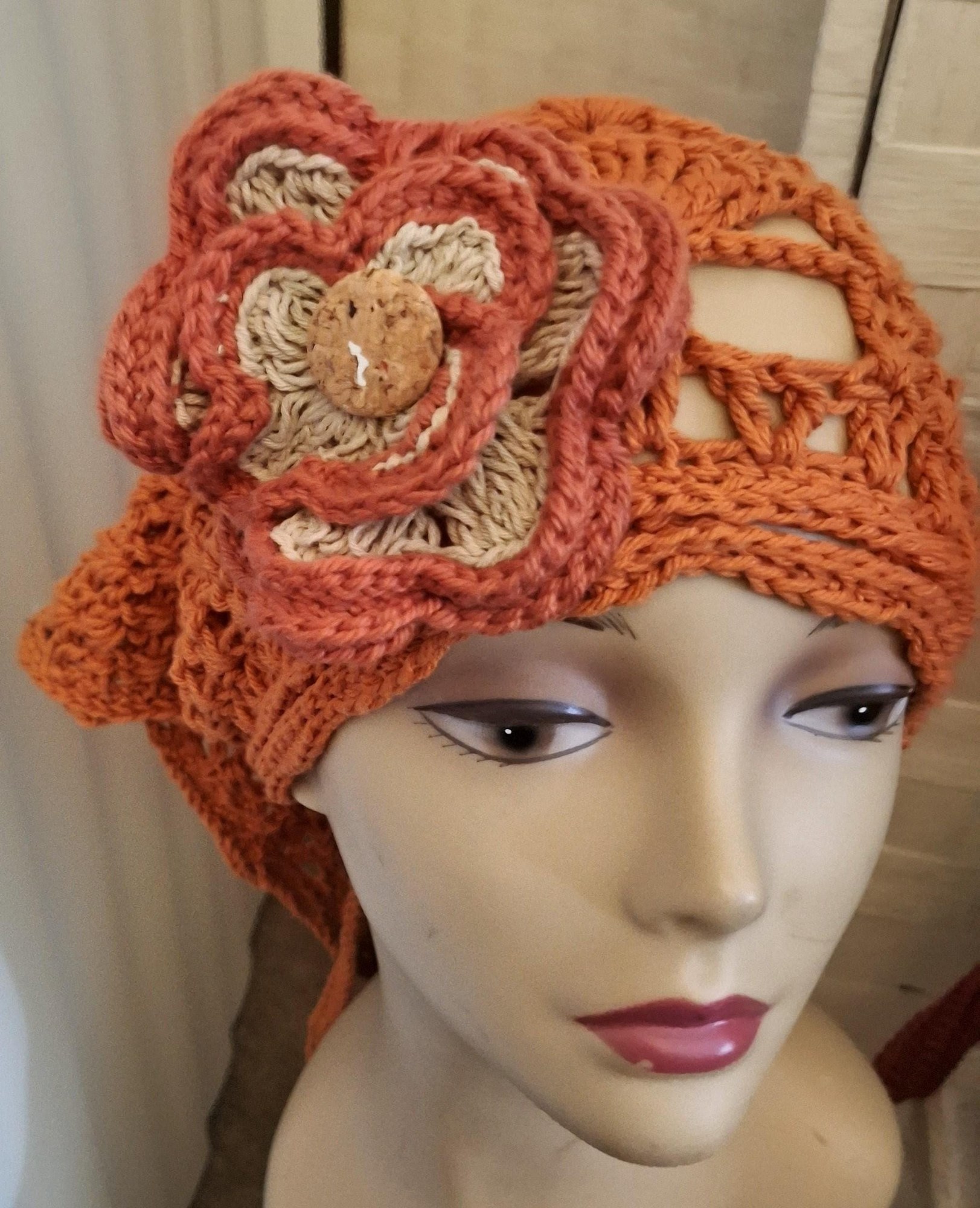 Hand Crochet Bohemian Bandana With Petals & Flowers Brooch