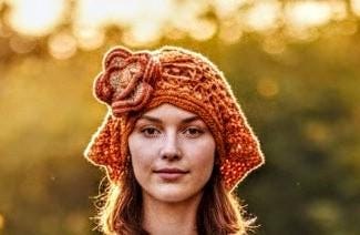 Hand Crochet Bohemian Bandana With Petals & Flowers Brooch, view 2