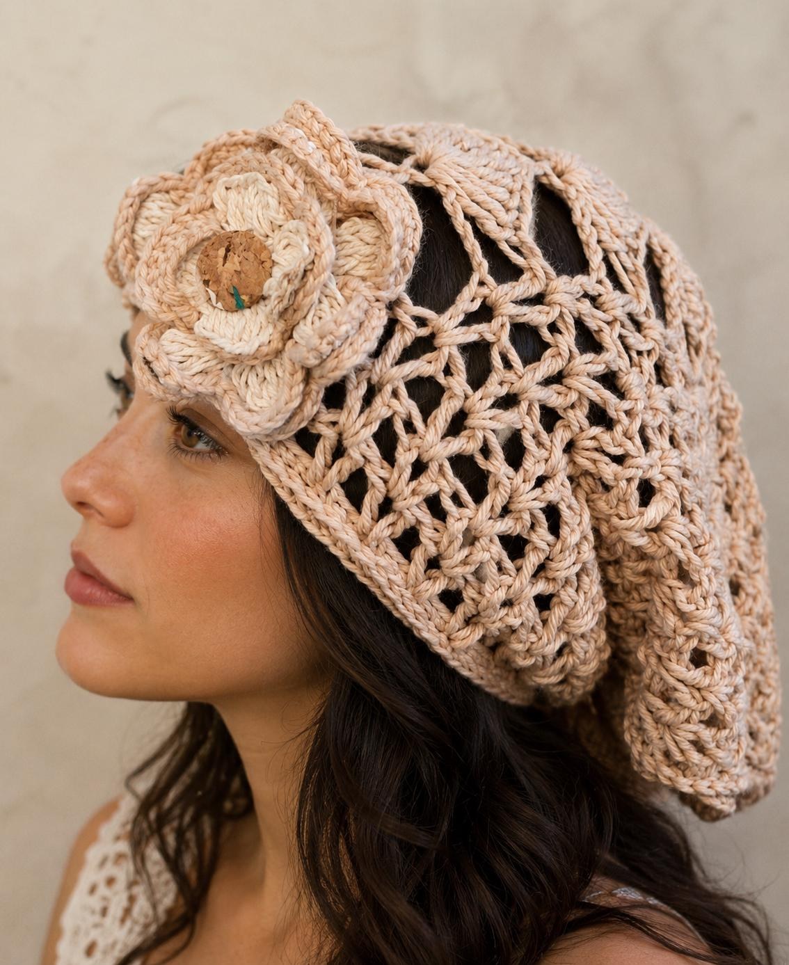 Crochet Bohemian Bandana Accented With Petals & Flowers Brooche, view 11