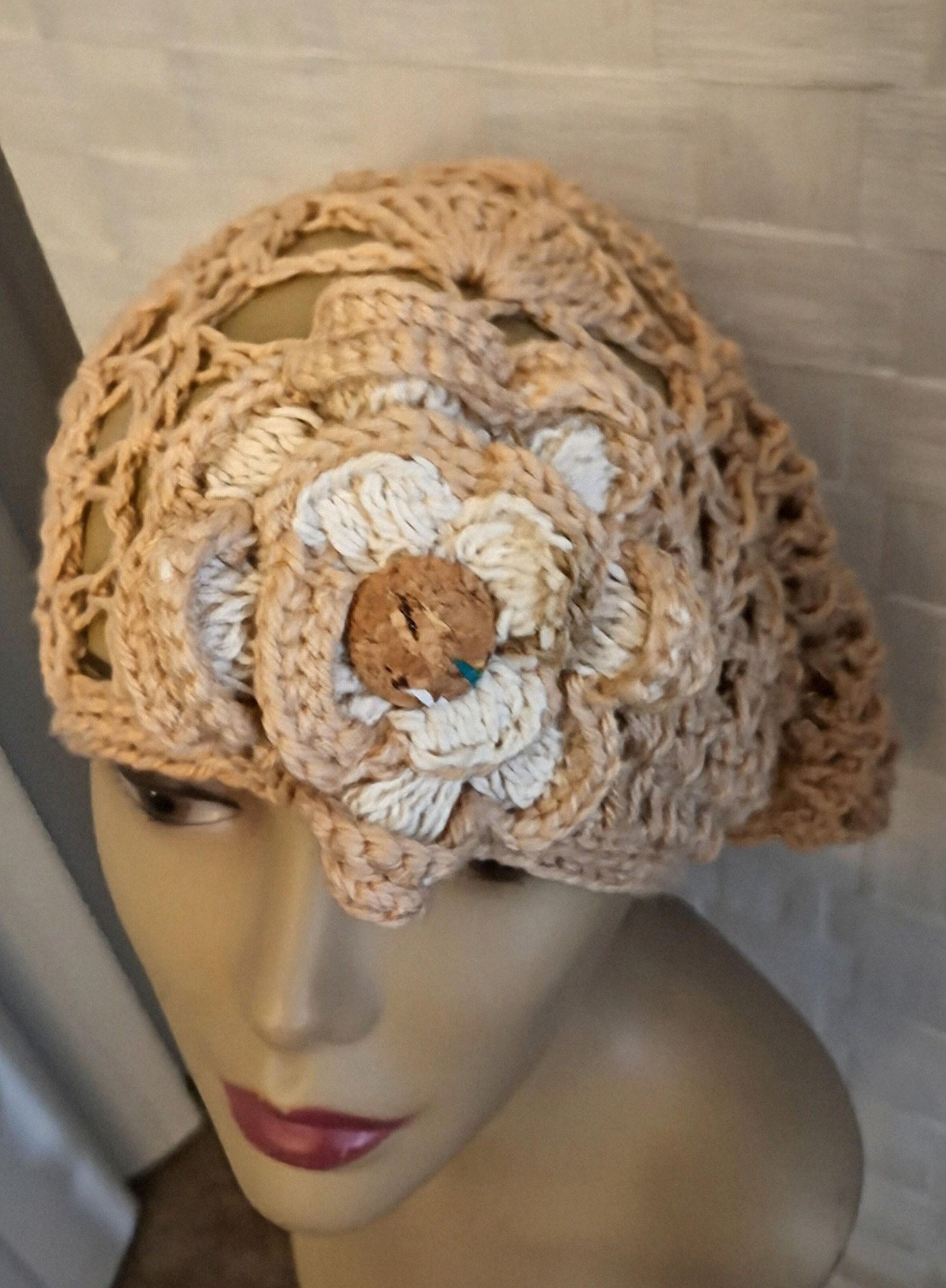 Crochet Bohemian Bandana Accented With Petals & Flowers Brooche, view 12