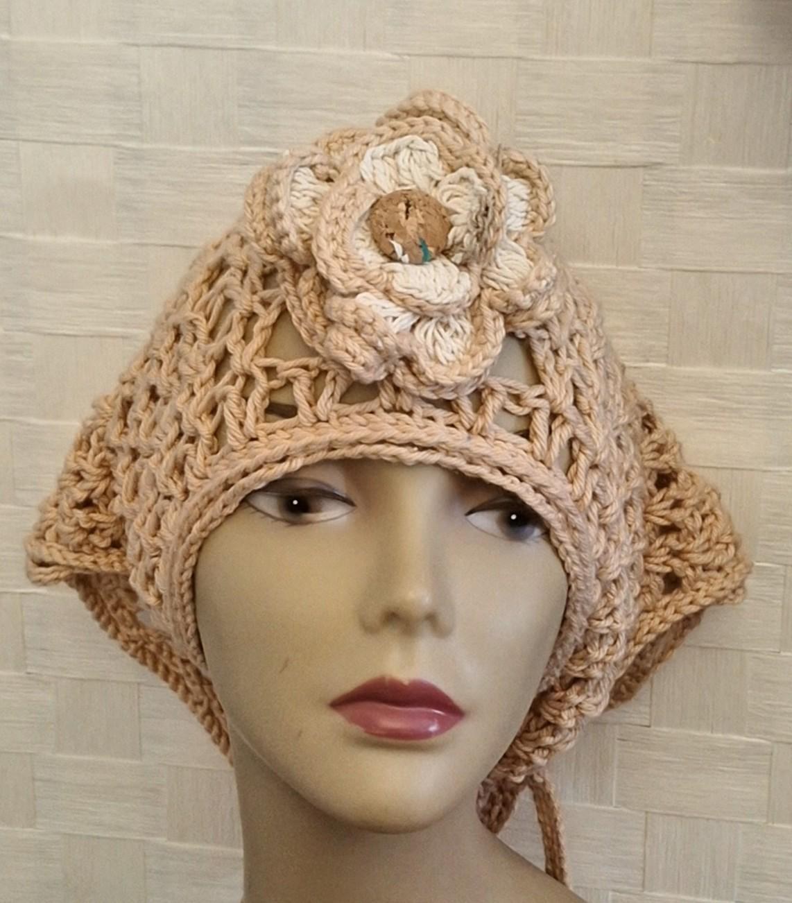 Crochet Bohemian Bandana Accented With Petals & Flowers Brooche, view 13