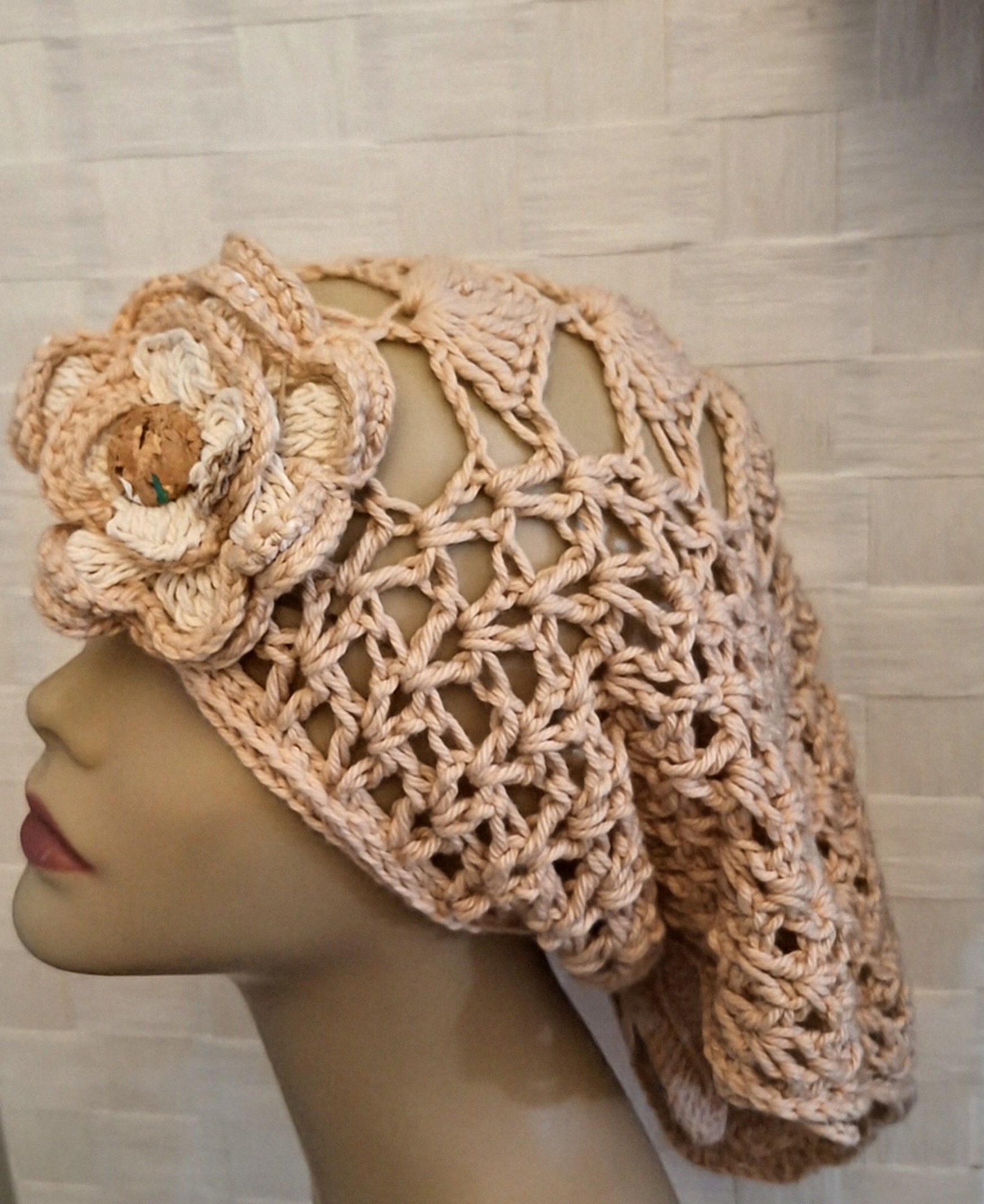 Crochet Bohemian Bandana Accented With Petals & Flowers Brooche, view 14