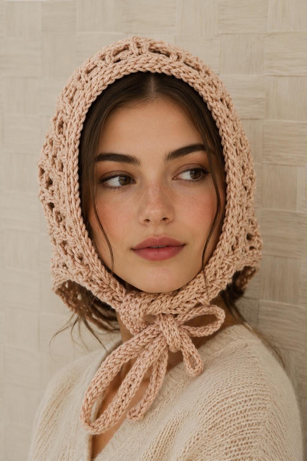 Crochet Bohemian Bandana Accented With Petals & Flowers Brooche, view 5