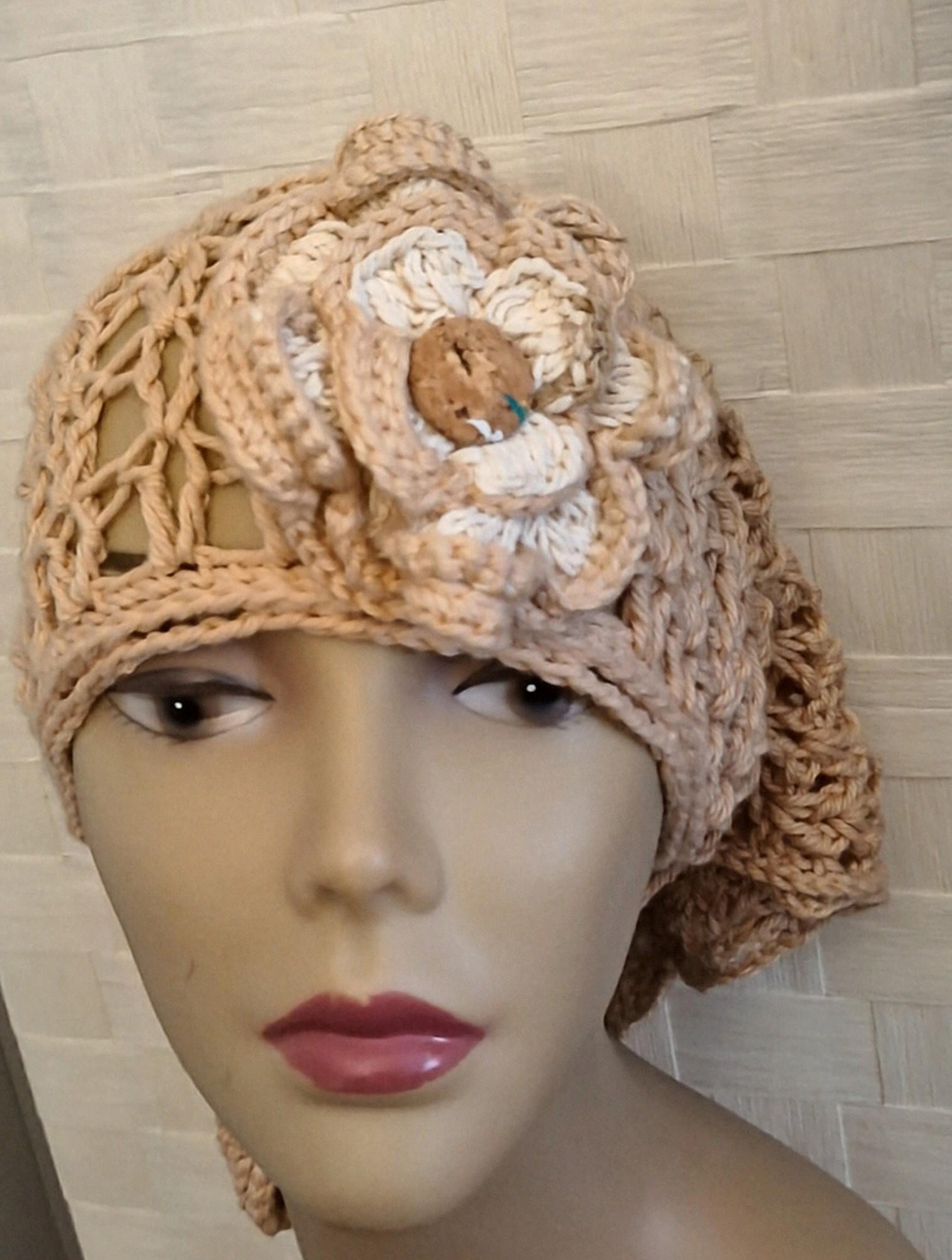 Crochet Bohemian Bandana Accented With Petals & Flowers Brooche, view 6