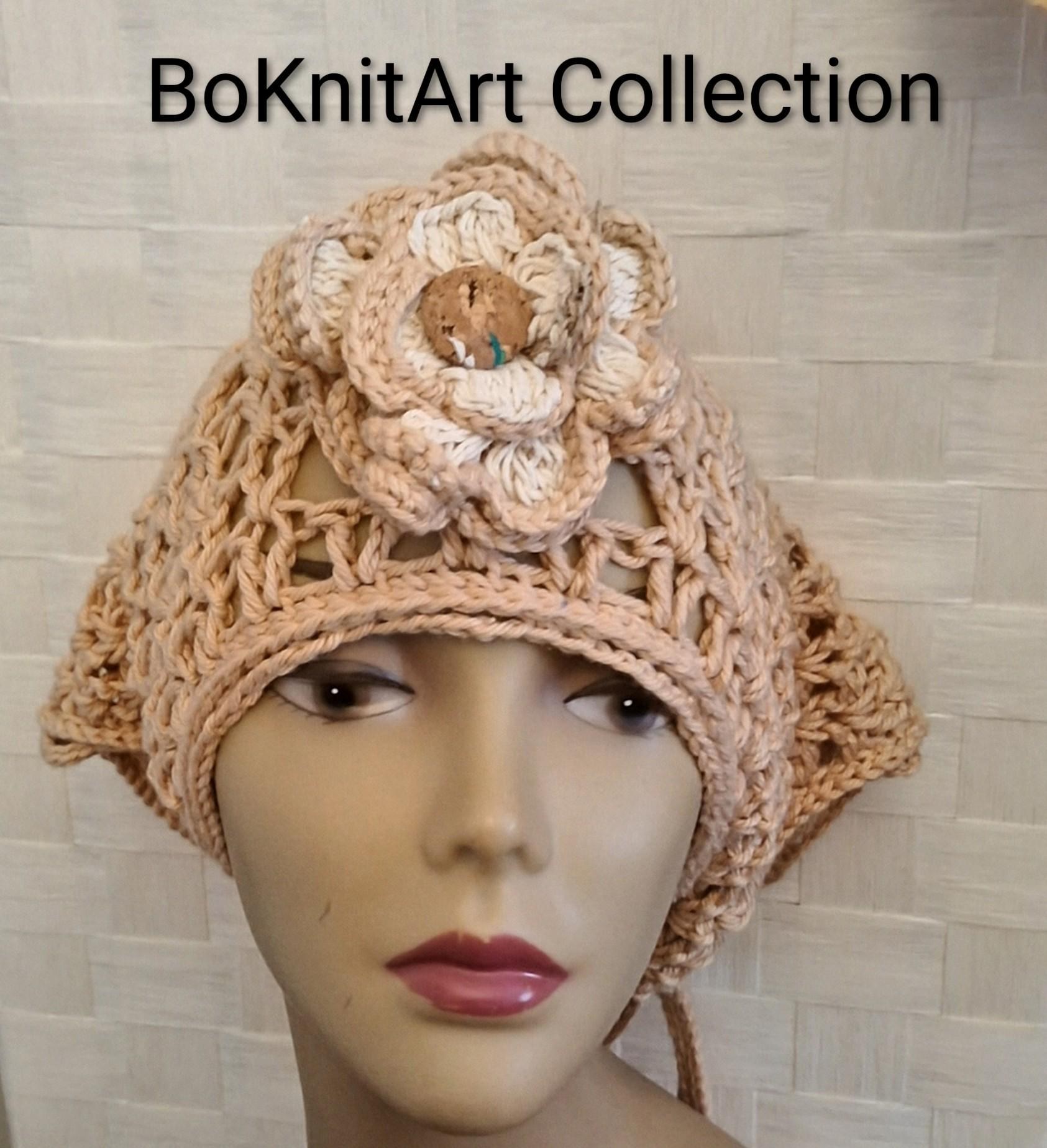 Crochet Bohemian Bandana Accented With Petals & Flowers Brooche, view 8