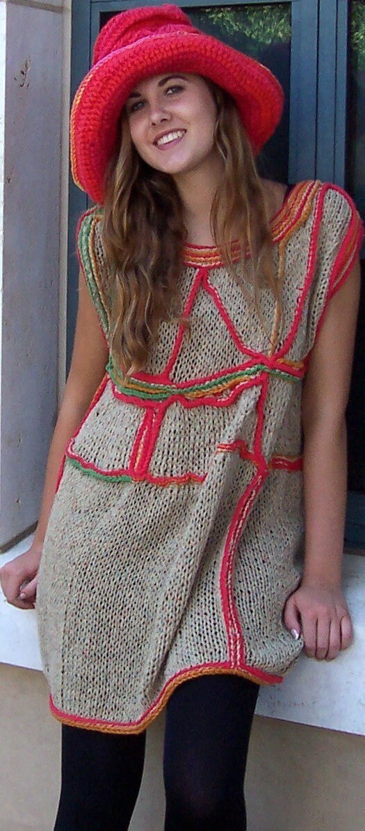 Reversible Assymetrical Sleeveless Knit Tunic With Abstract Crochet Design Accents, view 5