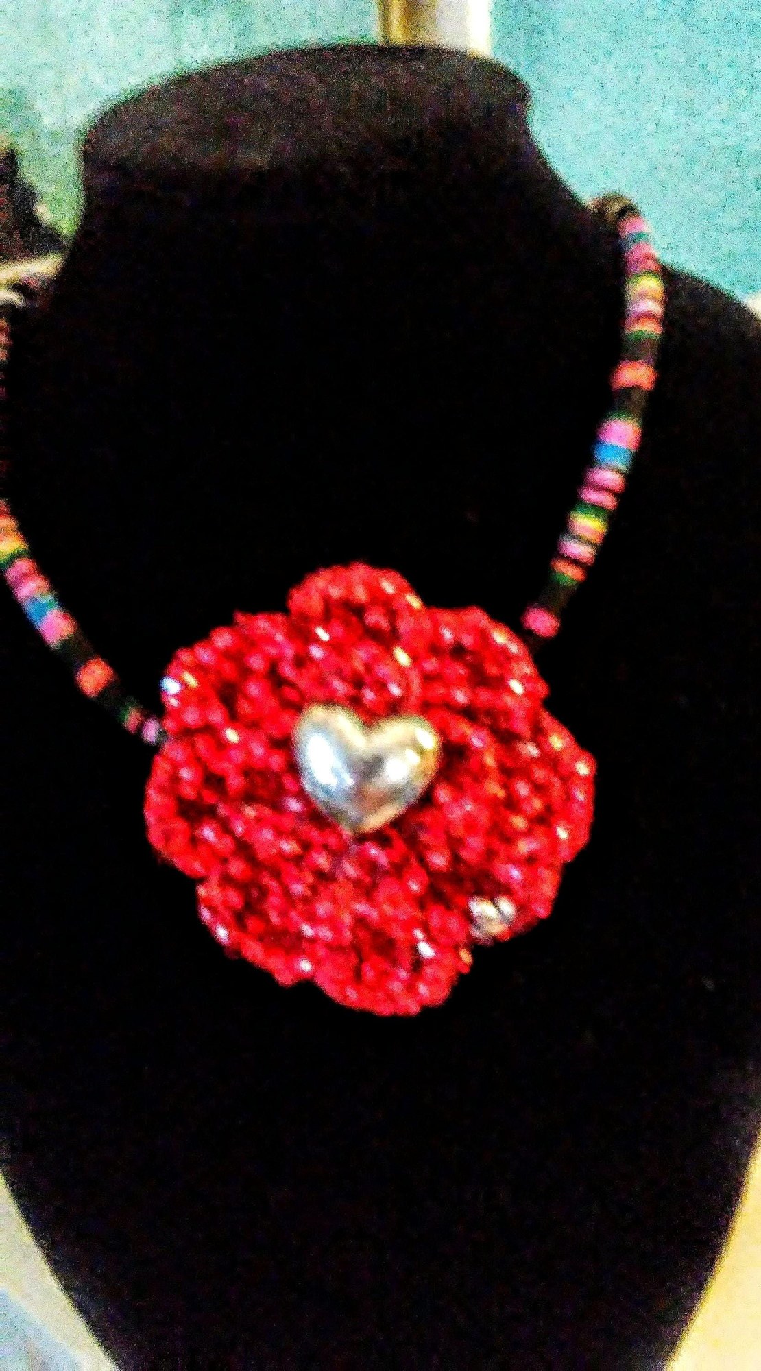 Heirloom Pendant Crochet Flower With Swarovski Crystals Convertible Necklace
