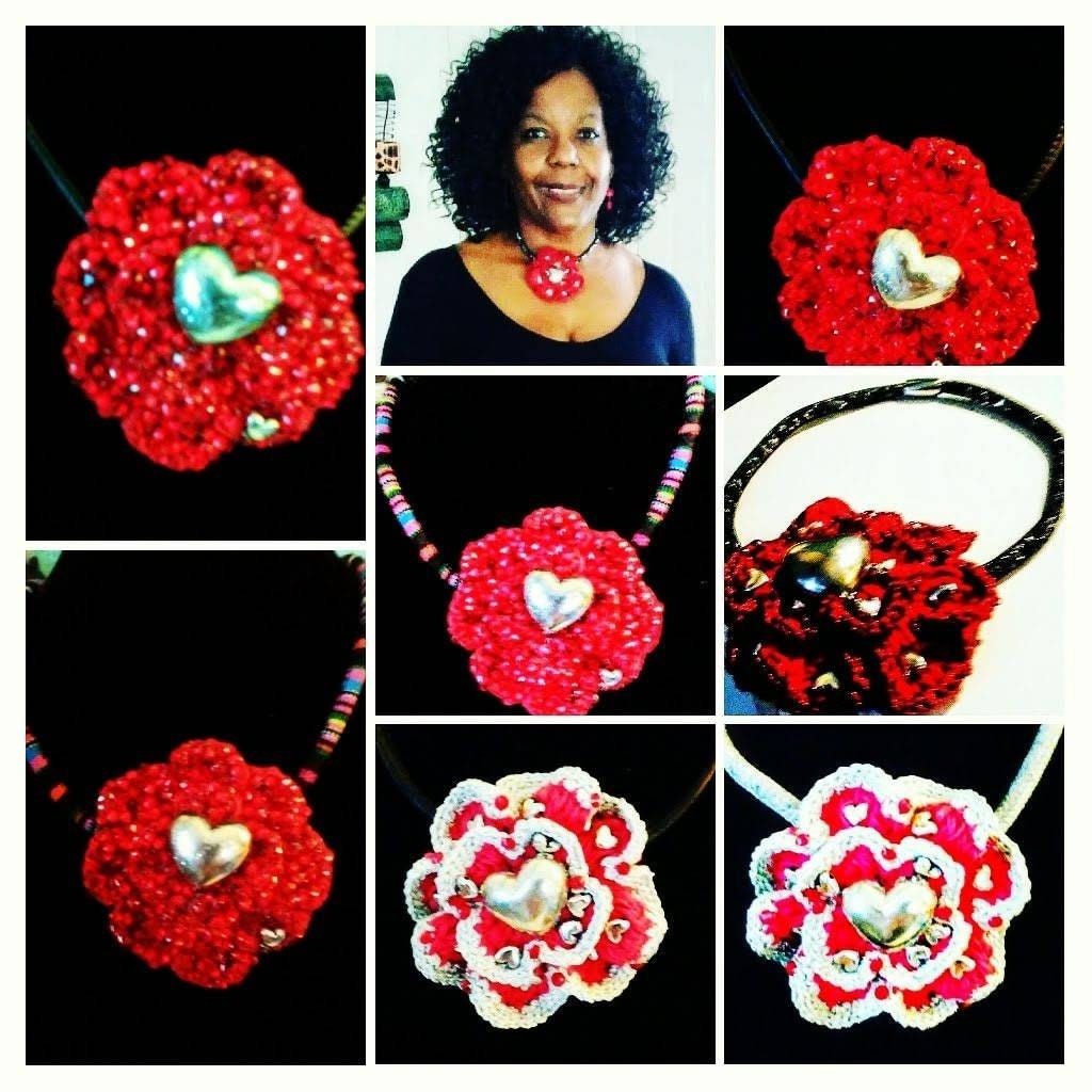 Heirloom Pendant Crochet Flower With Swarovski Crystals Convertible Necklace, view 2