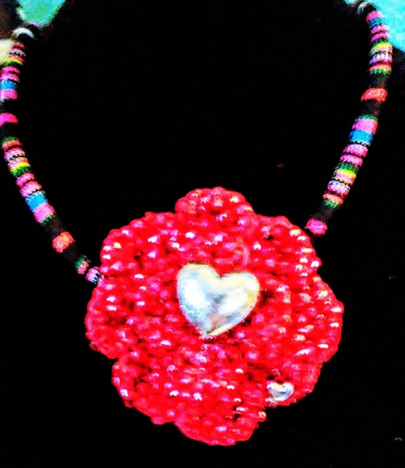 Heirloom Pendant Crochet Flower With Swarovski Crystals Convertible Necklace, view 4