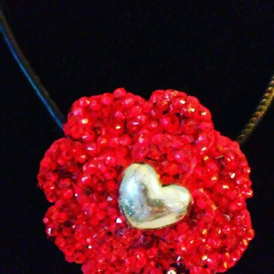 Heirloom Pendant Crochet Flower With Swarovski Crystals Convertible Necklace, view 8