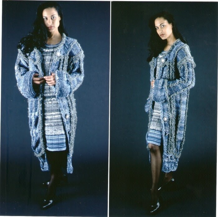 Couture Midi Length Knitted Coat With Cable Stitch Border